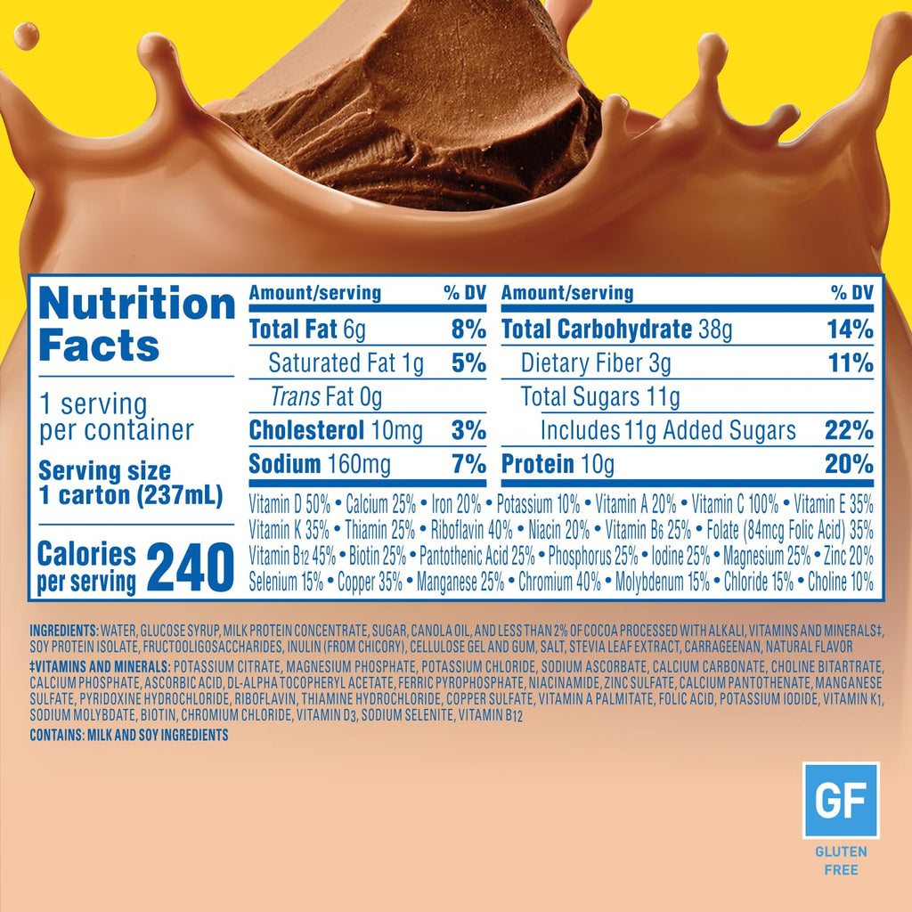 Carnation Breakfast Essentials Ready to Drink with Fiber, Rich Milk Chocolate, 8 FL OZ Carton (Pack of 24)
