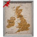 Splosh Travel Map - Desk UK Map Pin Board Grey Cork with Wooden Frame for Desk Personalise and Mark Past & Future Adventures Countries Cities with 100 Pins in 2 Colours the UK & Ireland