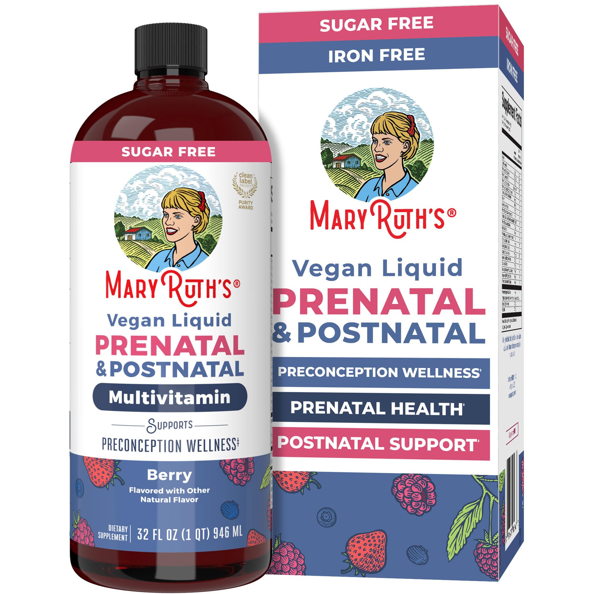 MARYRUTH'S Postnatal & Prenatal Liquid Multivitamin for Women | Selenium | Folate | Healthy Fetal Development | Prenatal Vitamins | Vegan | Non-GMO | Sugar Free | Gluten Free | 32 oz