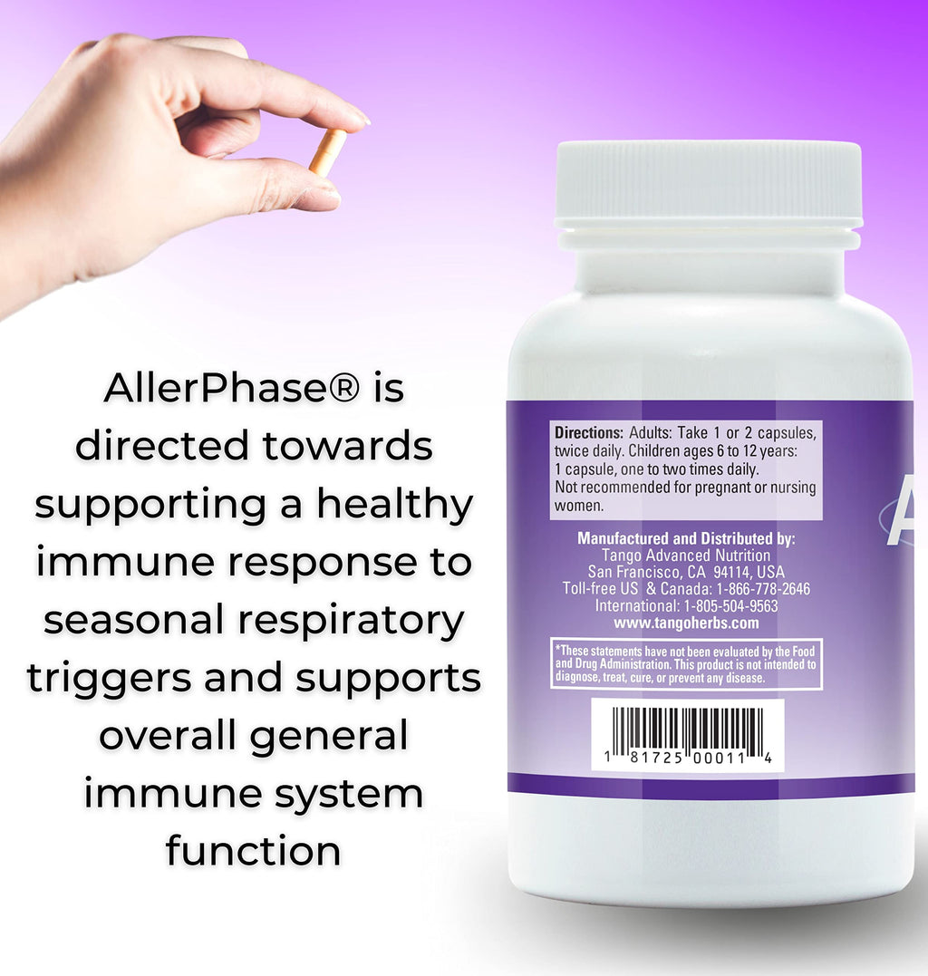 AllerPhase Natural Herbal Sinus and Lung Relief Supplement for Seasonal Respiratory Discomfort Caused by Pollens, Dust, and Dander (60 Vegetarian Capsules)