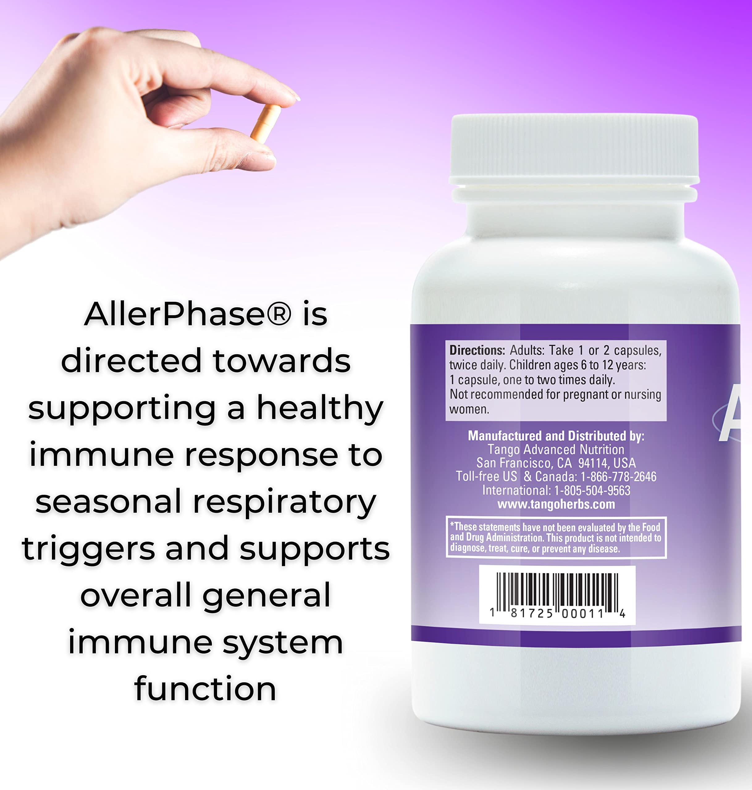 AllerPhase Natural Herbal Sinus and Lung Relief Supplement for Seasonal Respiratory Discomfort Caused by Pollens, Dust, and Dander (60 Vegetarian Capsules)