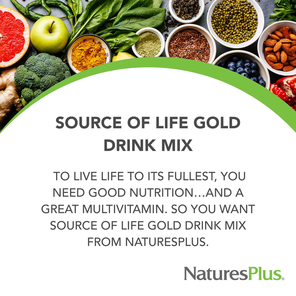 NaturesPlus Source of Life GOLD Drink Mix, Tropical Fruit Flavor - 1.2 lb - Multi-Vitamin Supplement - Blood, Bone & Immune Support - Gluten Free - 30 Servings