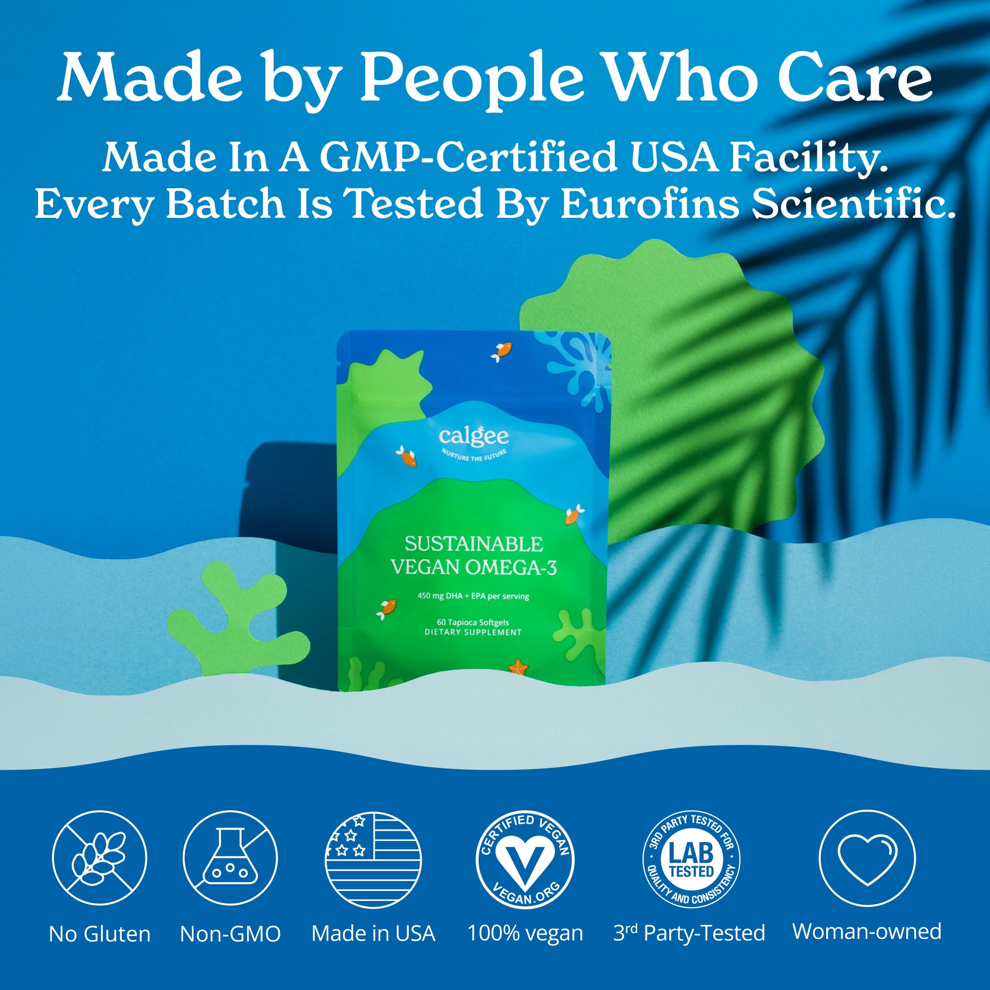 Calgee Algae Omega 3 Supplement, 450mg DHA & EPA, Carrageenan-Free & Sorbitol-Free, Vegan Softgels, Third-Party Tested, Plant-Based Fish Oil Alternative, Non-GMO, 120 Count