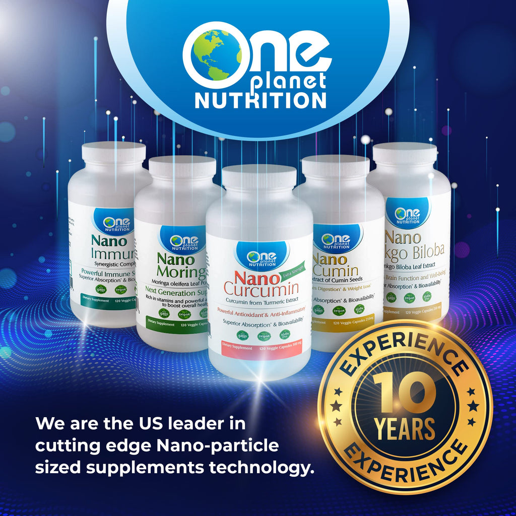 One Planet Nutrition Nano Curcumin Plus 500 mg Veggie Capsules (120 Servings), Nano Curcumin with Boswellia for High Absorption, Supports Joint & Immune Health, Non-GMO, Vegan, Gluten-Free