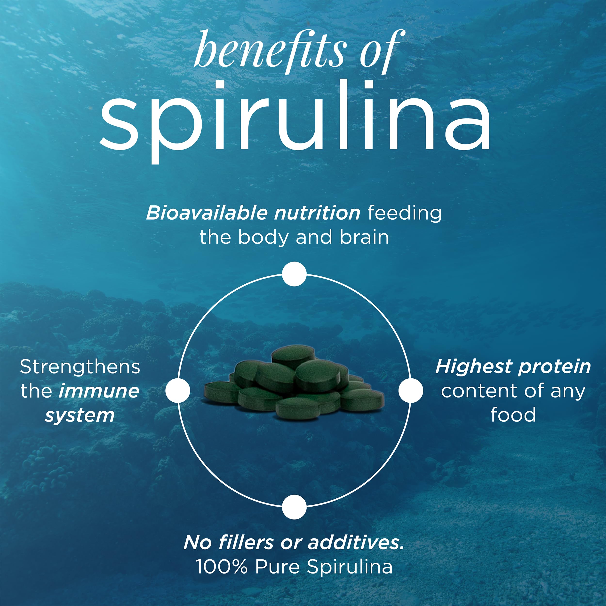 ENERGYBITS Organic Spirulina Tablets (1000 Algae Tablets) Natural Superfood for Energy, Fitness & Focus - 5g Protein, 1 Calorie, Sugar Free - Omega 3 - Spirulina Capsules - Gluten Free, Keto & Vegan