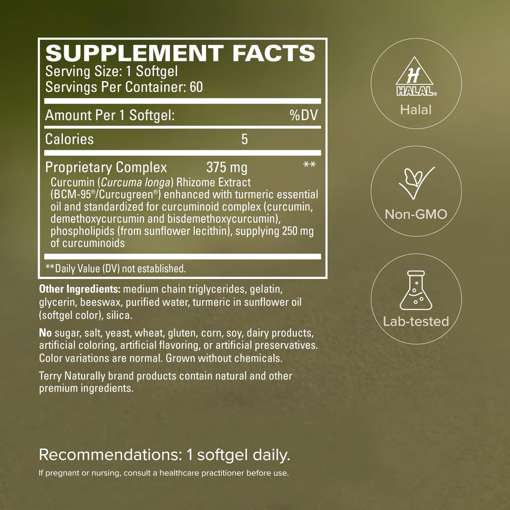 Terry Naturally CuraMed 375 mg - BCM-95 Curcumin Supplement - Brain, Liver and Immune Health Support - Enhanced Absorption Turmeric Complex - 60 Softgels - Pack of 2