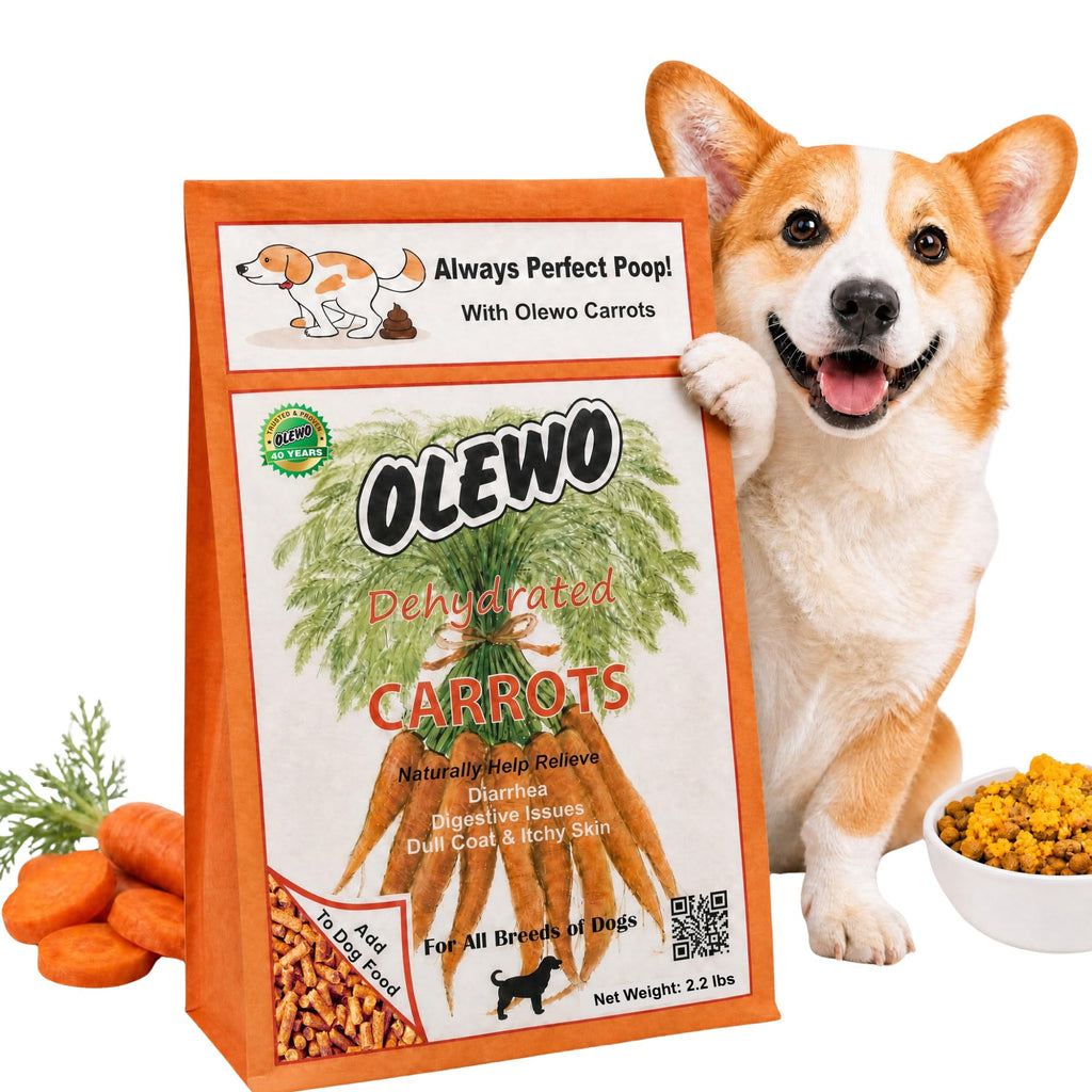 Olewo Original Carrots for Dogs – Fiber for Perfect Poop, Dehydrated Dog Food Toppers for Picky Eaters, Natural Skin & Coat Support, Multivitamin, Probiotics for Digestive & Gut Health, 2.2 lbs