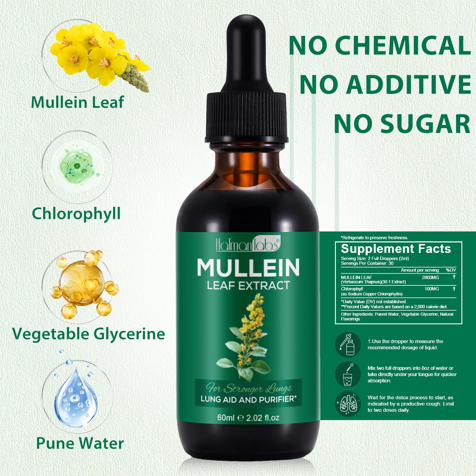 caqorzo Mullein Drops, Mullein Leaf Extract for Lung Cleanse and Respiratory Support,Mullein Herbal Supplements(2.02fl.oz)