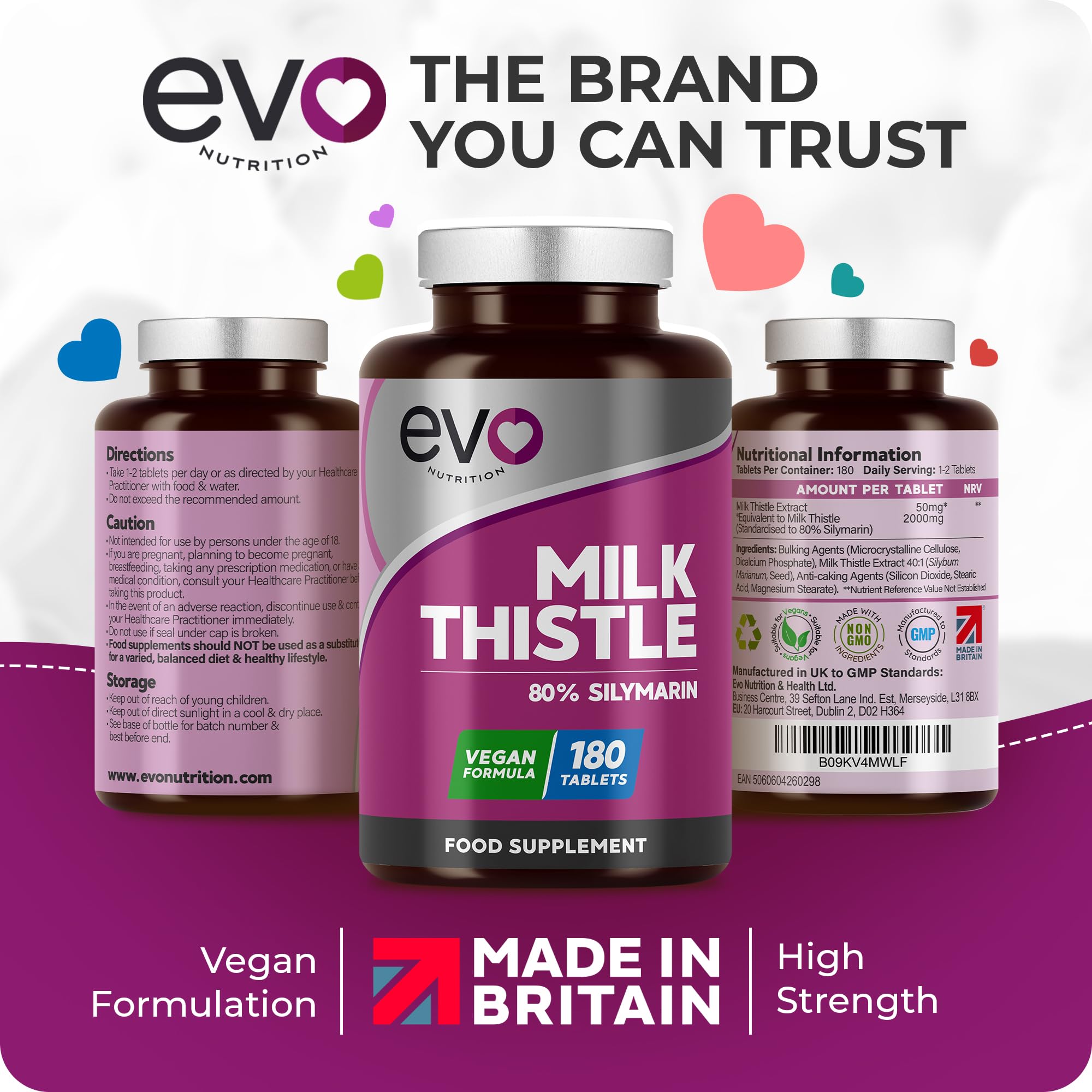 EVO Nutrition Milk Thistle, 80% Silymarin, 180 Vegan Tablets