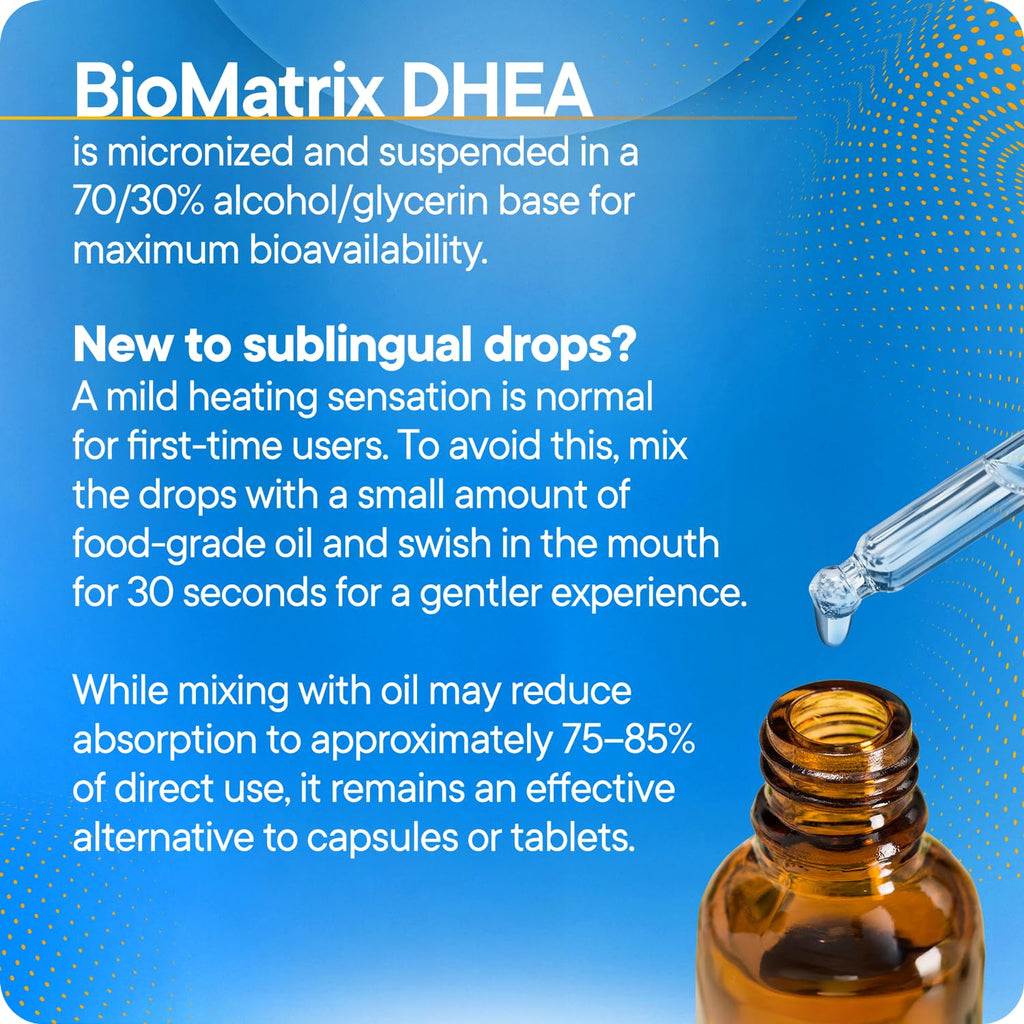 BioMatrix DHEA Liquid Drops – 3X Absorption of Capsules or Tablets – Adjustable Alternative to DHEA 50 mg and DHEA 100 mg – Micronized DHEA Supplement for Men and Women 30 ml, 500 Servings