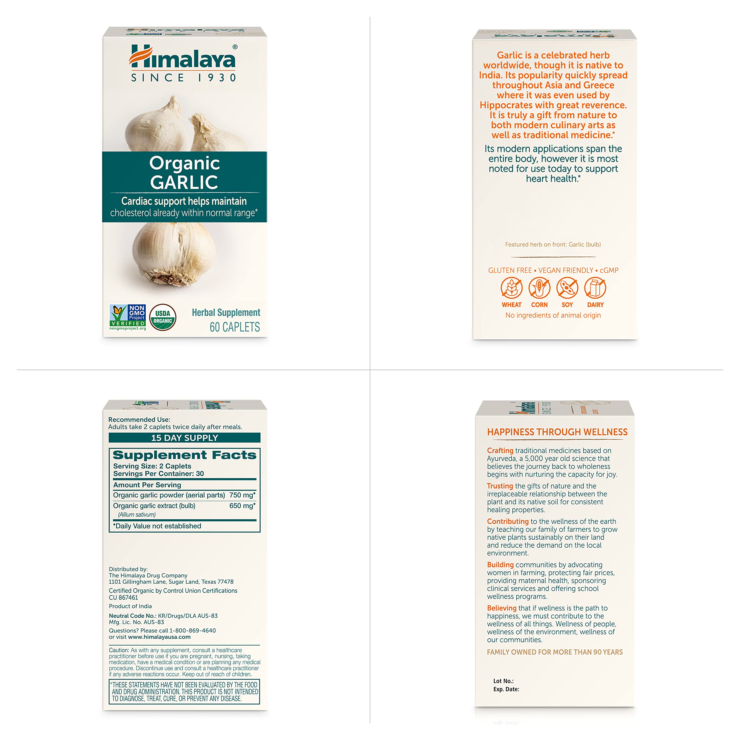 Himalaya USDA Organic Garlic Capsules-Herbal Garlic Supplements for Lipid Metabolism and Immune Support-Garlic Pills,Garlic Extract,Support Cholesterol Levels,Vegan,Non-GMO,1400 mg,120 Caplets