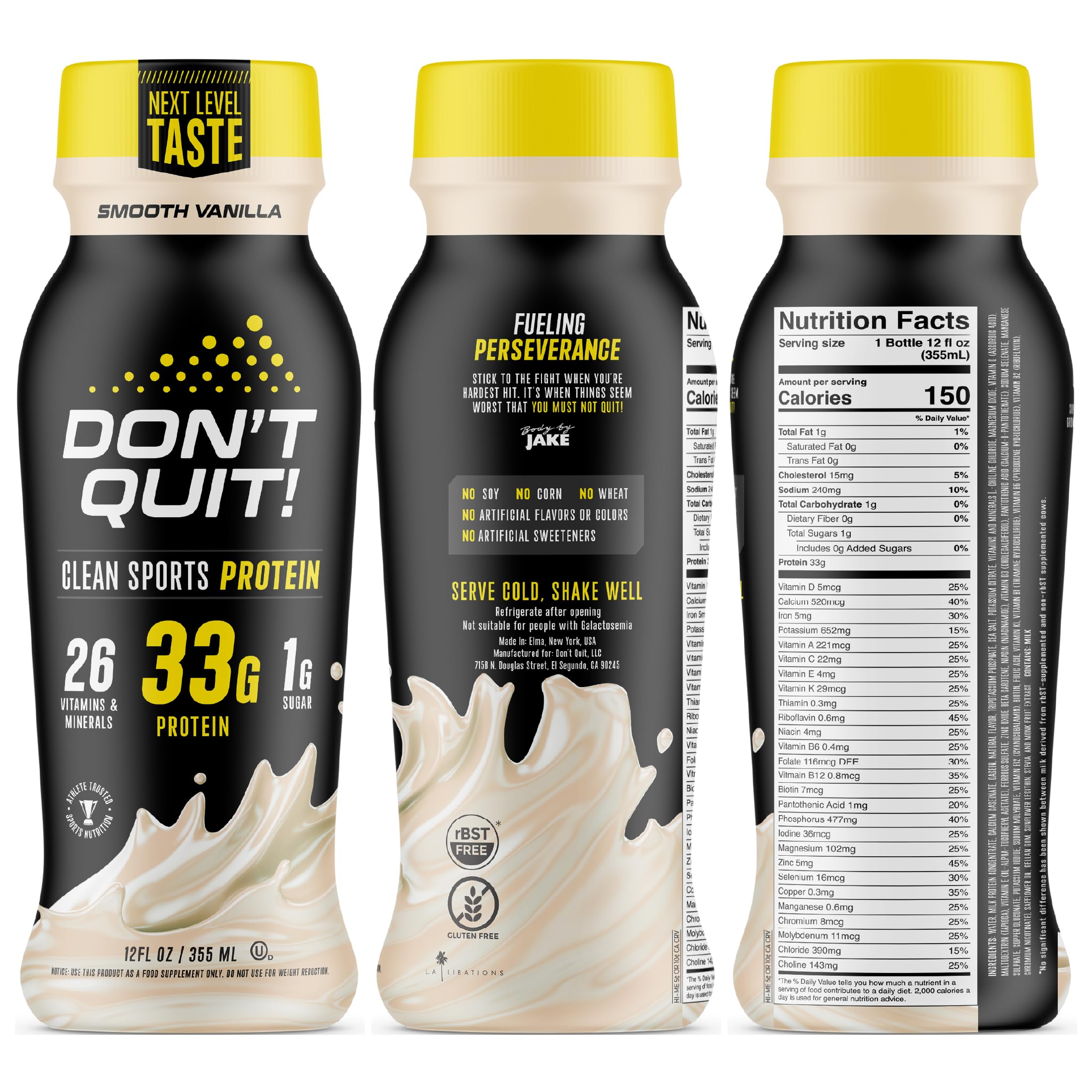 Don't Quit Clean Sports Protein Shake (Vanilla) 12oz (12 Pack)