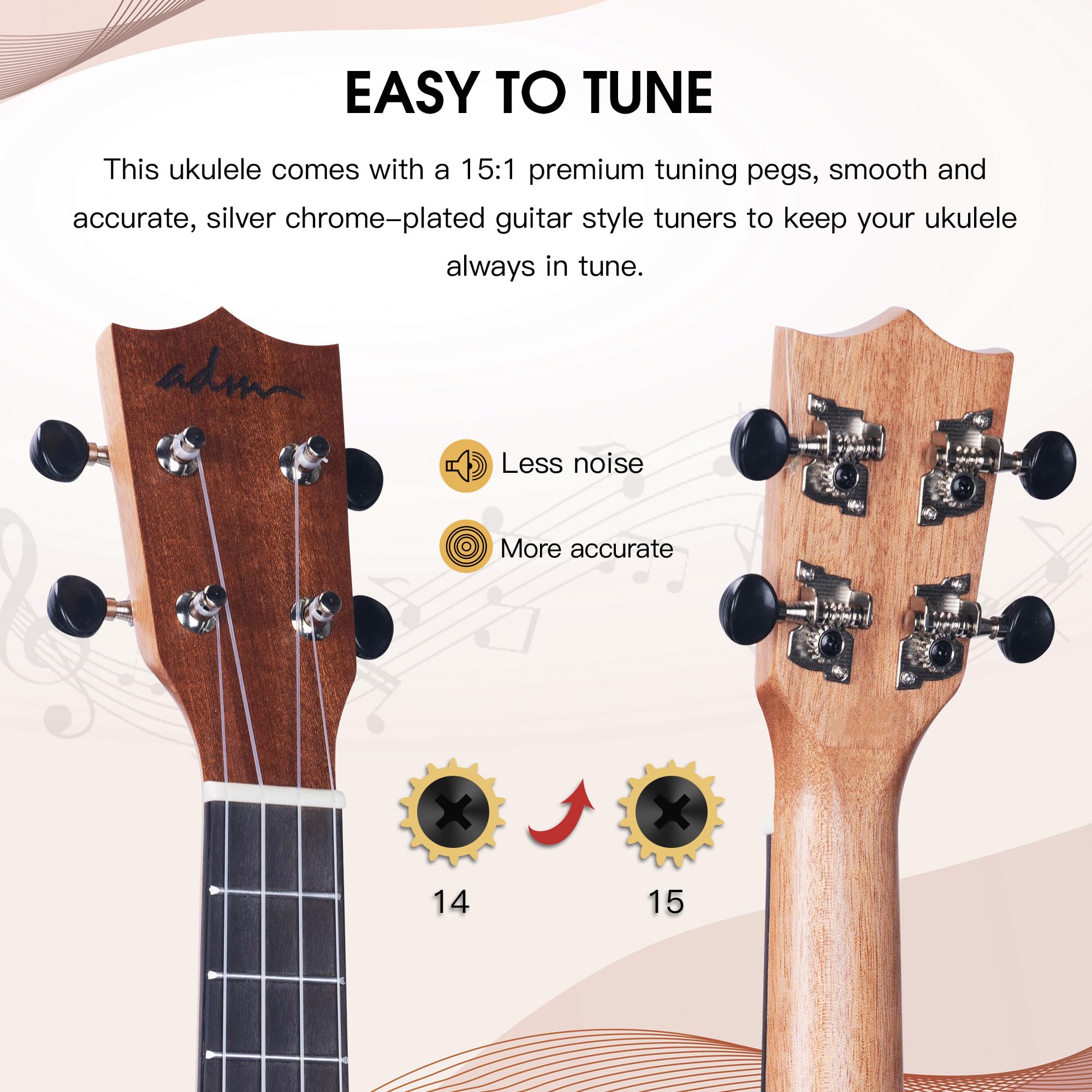 ADM Ukulele Beginner Kit Mahogany Hawaiian Wood Ukelele Bundle Ukalalee Set with Uke Free Starter Lessons for kids Students and Adults, Yellow Brown (Khaki, 21 inch)