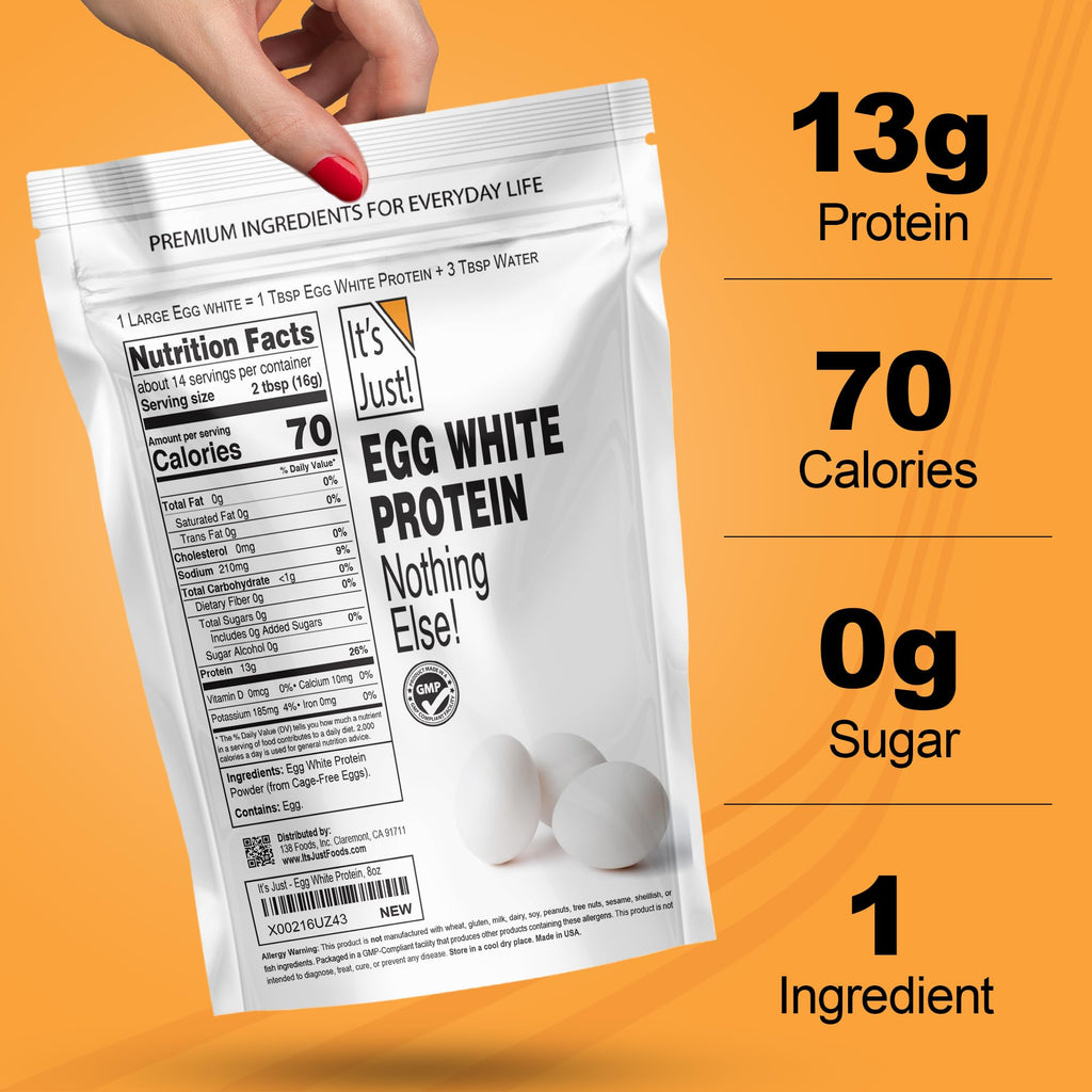 It's Just! - Egg White Protein Powder, Dried Egg Whites Protein, Meringue Ingredient, Non-GMO, USA Farms (Unflavored, 20oz)