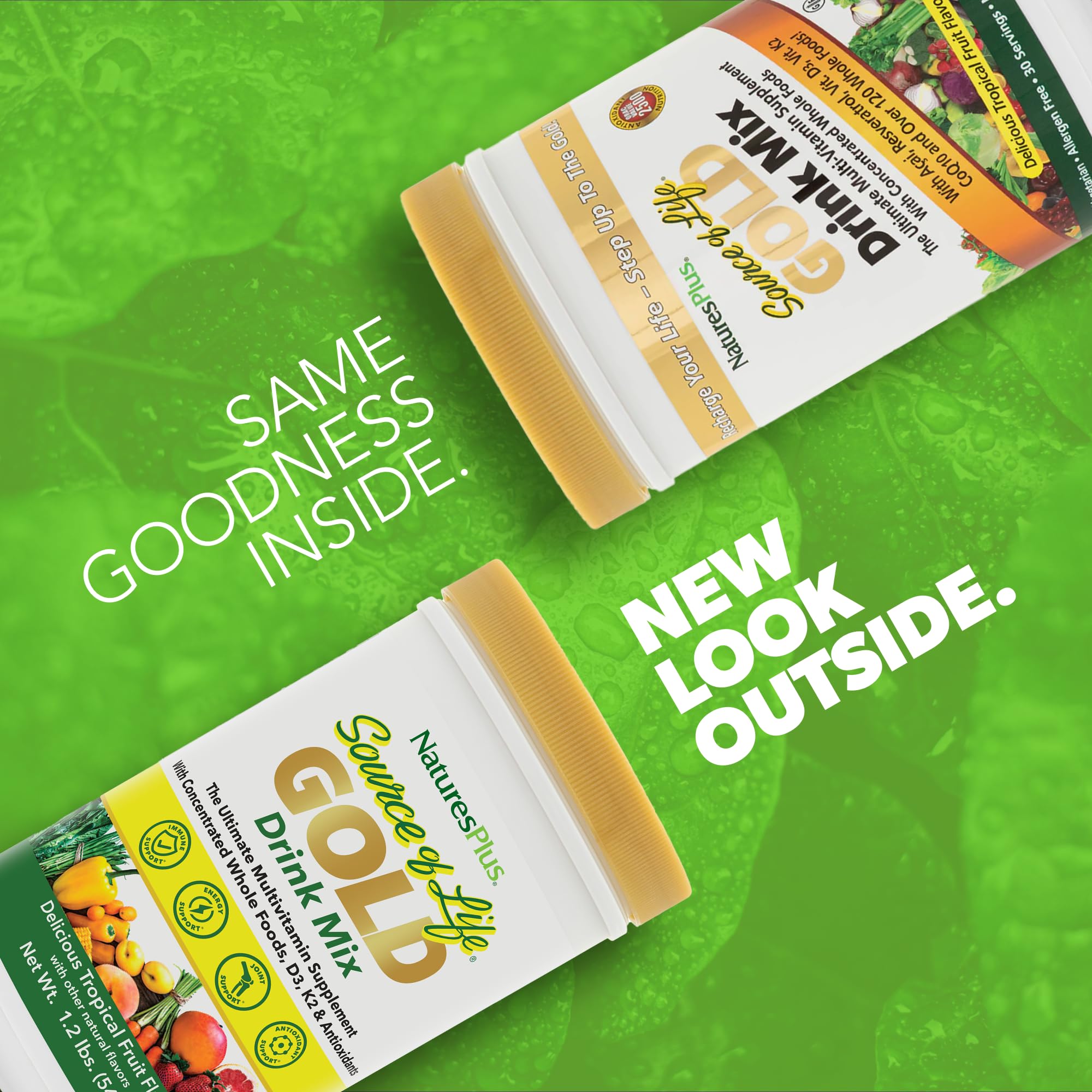 NaturesPlus Source of Life GOLD Drink Mix, Tropical Fruit Flavor - 1.2 lb - Multi-Vitamin Supplement - Blood, Bone & Immune Support - Gluten Free - 30 Servings