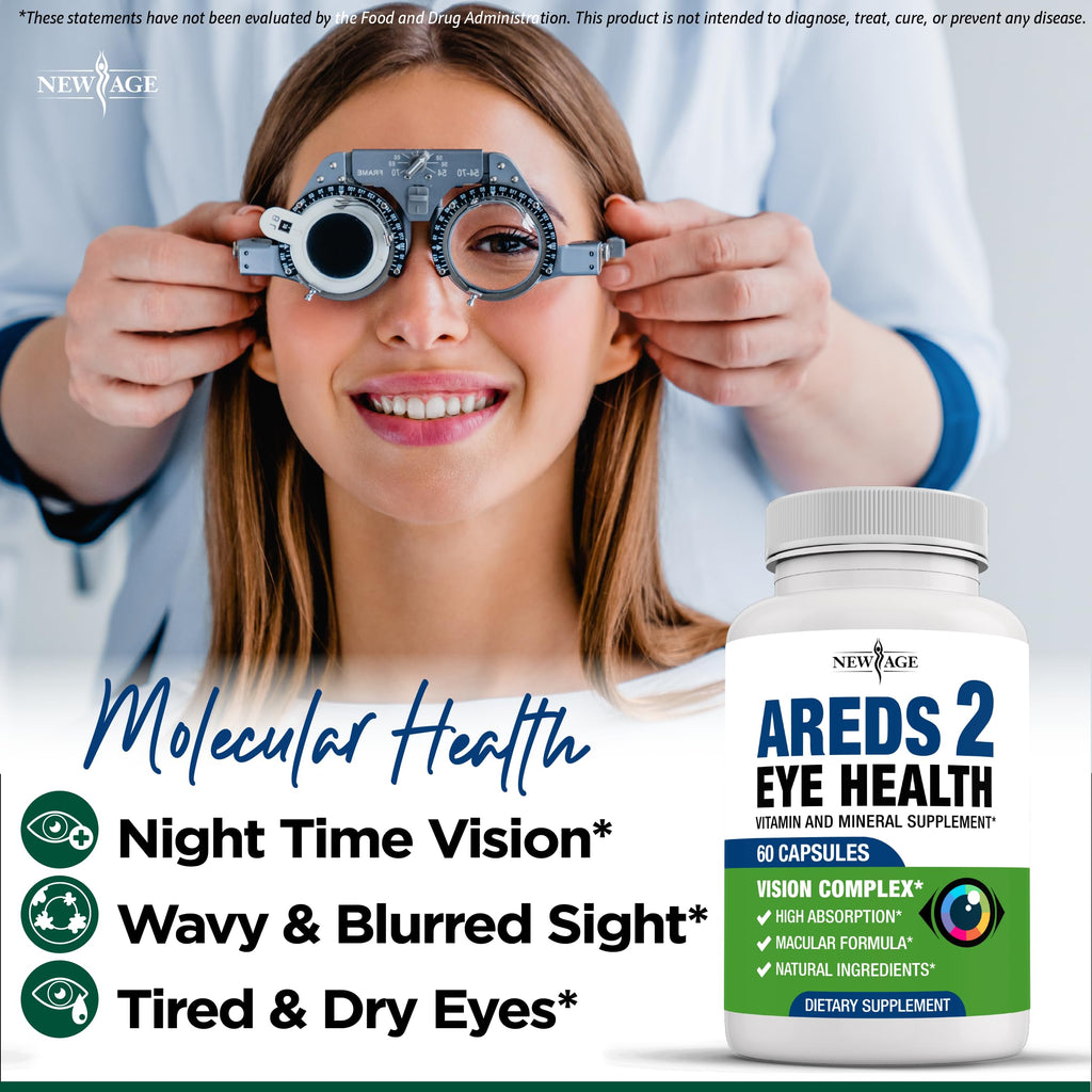 NEW AGE AREDS 2 Eye Vitamins - Lutein, Zeaxanthin, Bilberry, Astaxanthin Mineral Vision Supplement - 180 Count