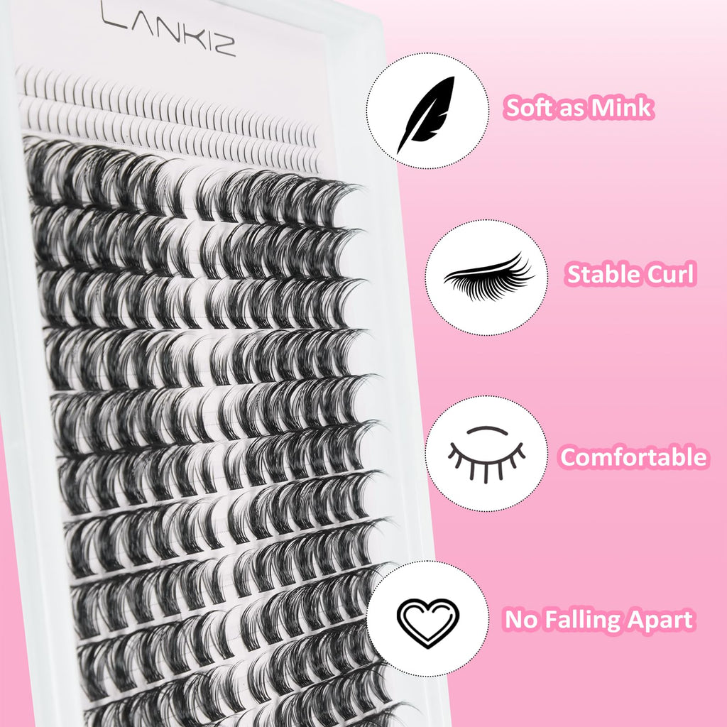 LANKIZ Manga Lashes Natural Look Lash Clusters Anime Lashes False Eyelashes Individual Lashes Extensions Korean Makeup Asian Fake Eyelashes Mink Wispy Fluffy Cluster Lashes