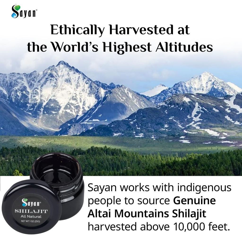 Sayan Pure Shilajit Resin 1oz/25g, Glass Jar, 250 Servings - Potent Organic Fulvic Acid Supplement - Supports Immune System, Memory, Focus, and Provides Natural Energy, Detox - Vegan, Non-GMO