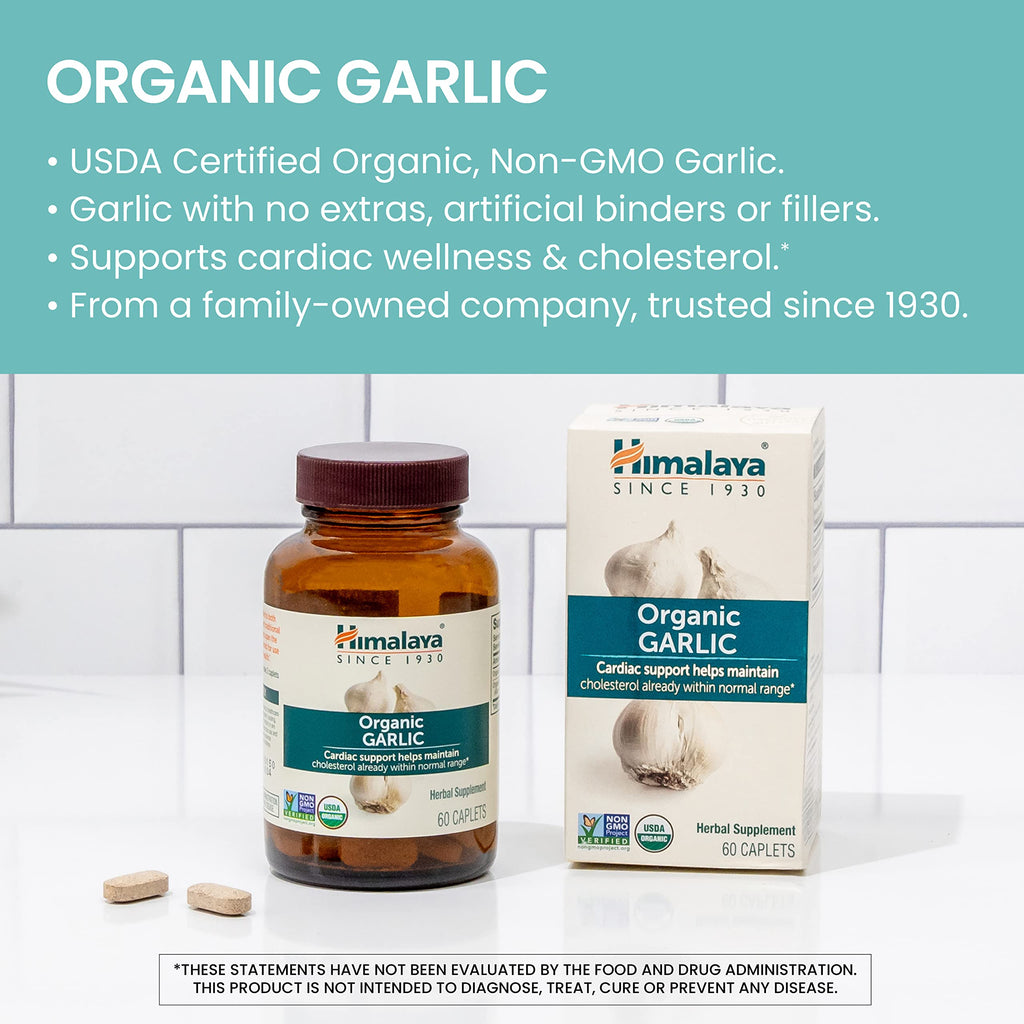 Himalaya USDA Organic Garlic Capsules-Herbal Garlic Supplements for Lipid Metabolism and Immune Support-Garlic Pills,Garlic Extract,Support Cholesterol Levels,Vegan,Non-GMO,1400 mg,120 Caplets