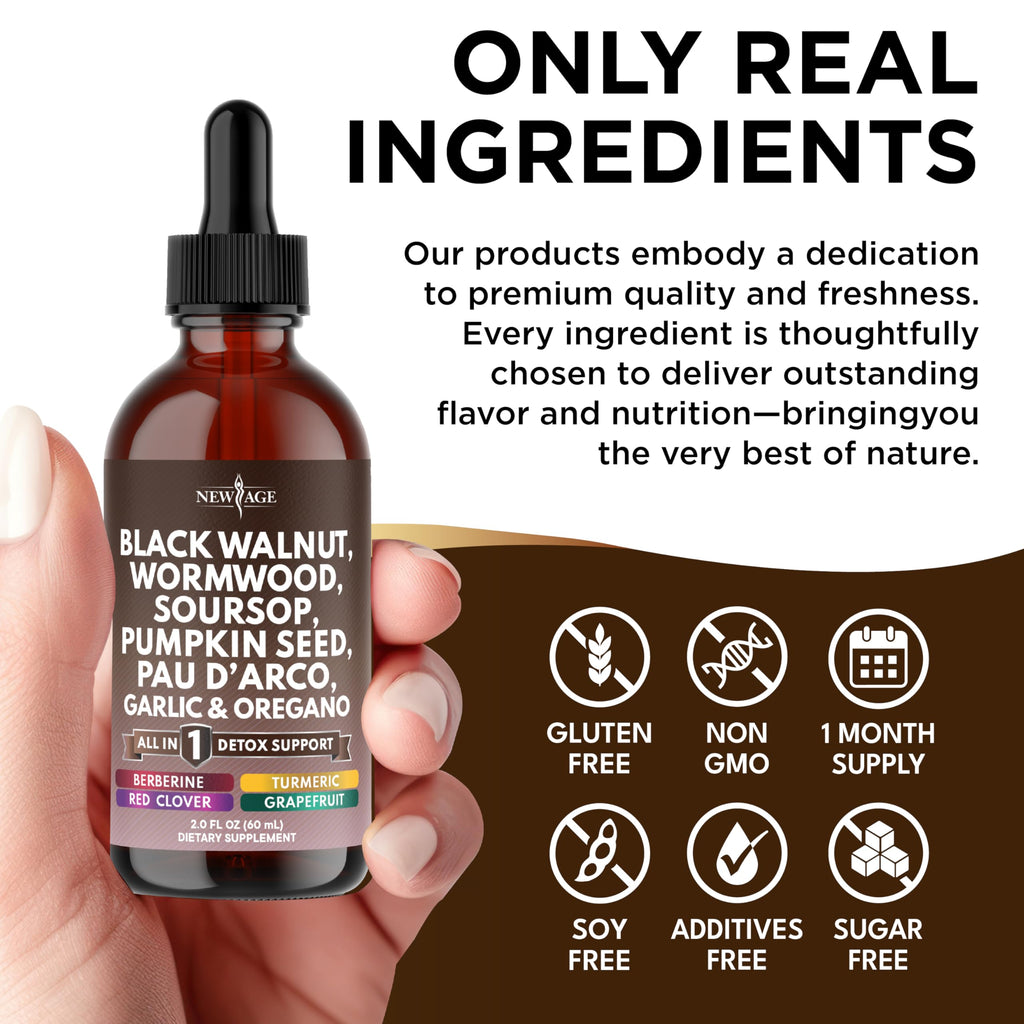 Black Walnut Wormwood Cleanse Drops - Liquid Soursop, Garlic, Pumpkin Seed, PAU D'Arco, Oil of Oregano, Turmeric, Berberine, Neem Extract, Hull Bark, Tincture - 8oz