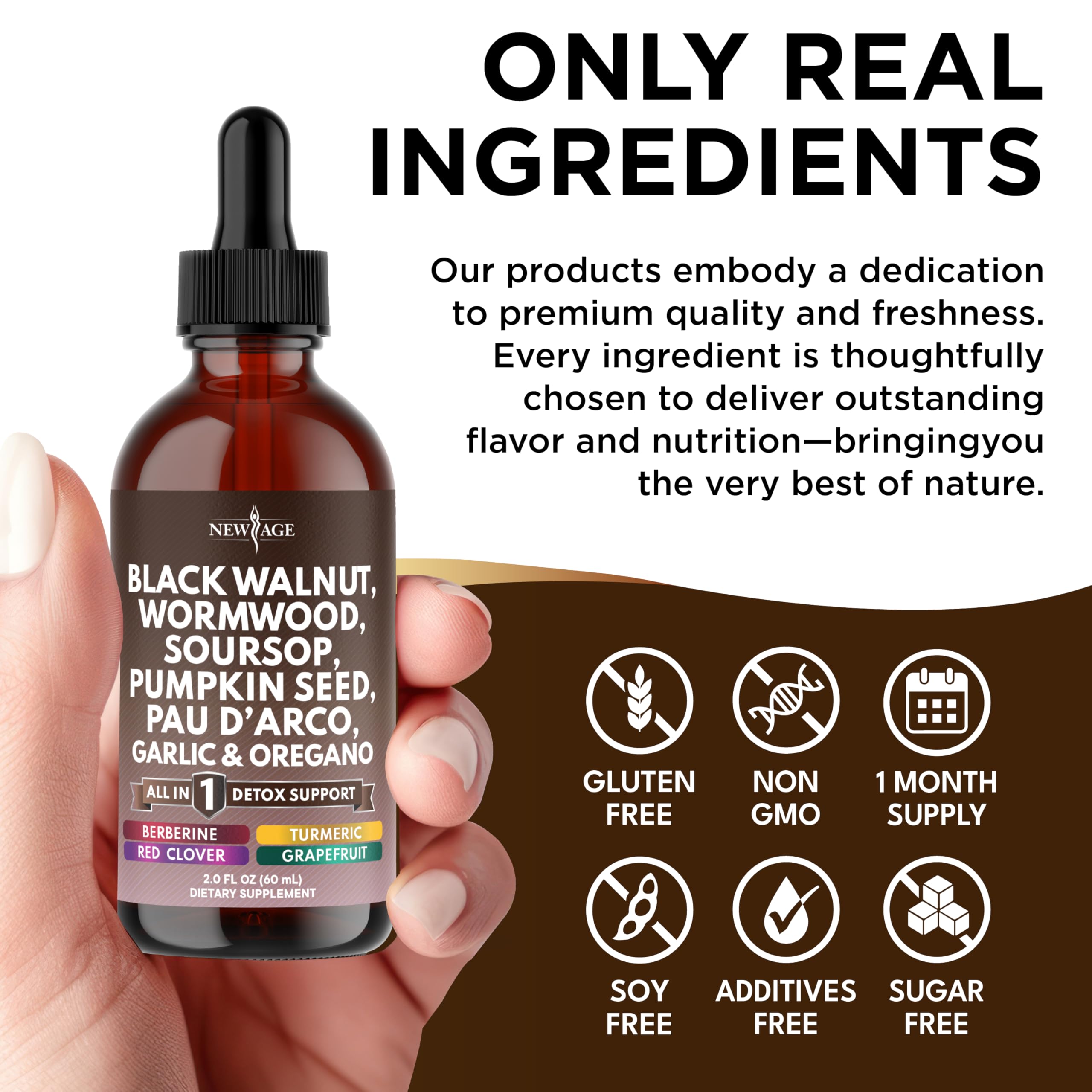 Black Walnut Wormwood Cleanse Drops - Liquid Soursop, Garlic, Pumpkin Seed, PAU D'Arco, Oil of Oregano, Turmeric, Berberine, Neem Extract, Hull Bark, Tincture - 8oz