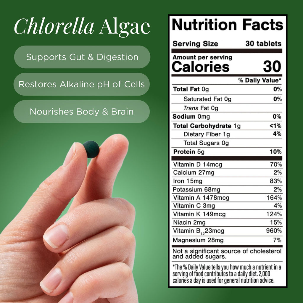 RECOVERYbits - Organic Chlorella Tablets - Plant-Based Algae Superfood - Chlorophyll - Cracked Cell Wall - Energy - Immune System - Detox - Keto - Vegan - Non-GMO - Large Bag - 1000 Tablets