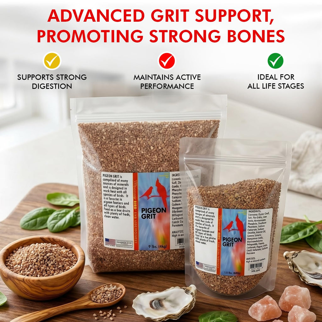 Morning Bird Pigeon Grit - Healthy & Nutritious Pigeon Food to Support Strong Muscles & Bones for Grit Eating Birds - Supports Digestion & Packed with Essential Minerals 9 lbs