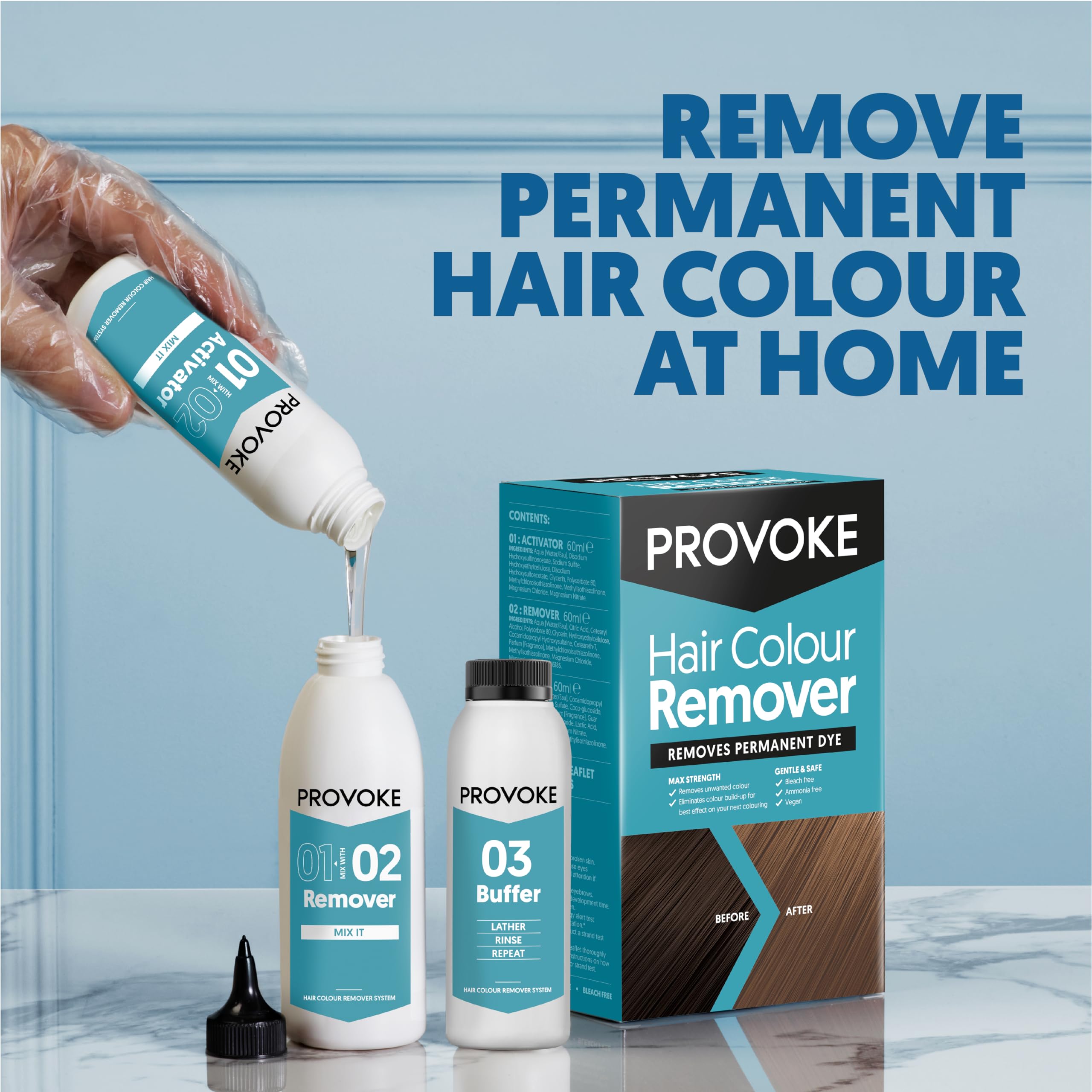 PROVOKE Hair Colour Remover, Max Strength Removes Permanent Hair Dye, For Multicoloured Hair Dye Removal; Ammonia-free & Bleach-Free Formulation