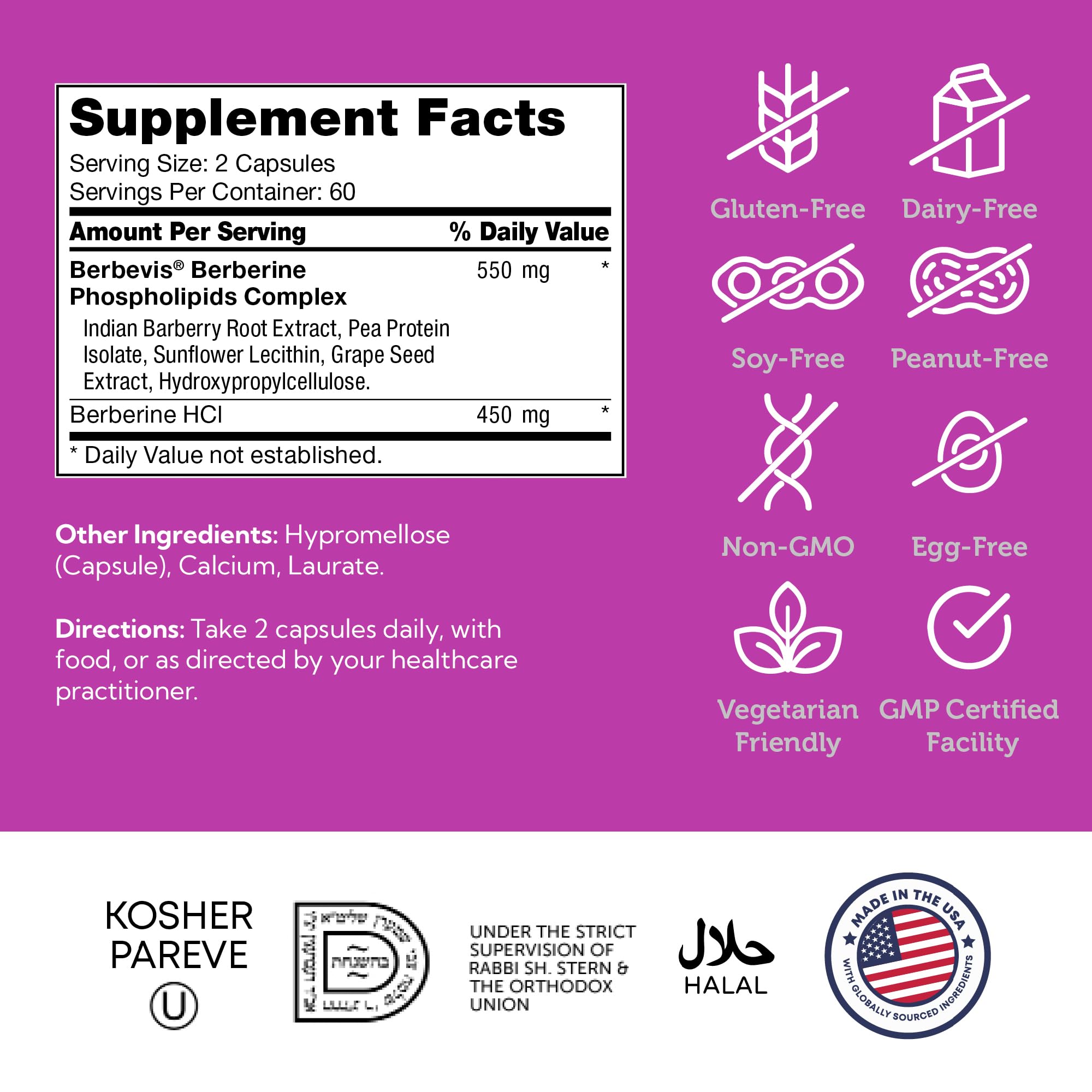 Zahler Berberine Supplement 1000mg with Clinically Evaluated Berbevis Complex and Berberine HCl - Barberry Supplements for Metabolism Support and Berberine Glucose Support for Adults (120 Capsules)