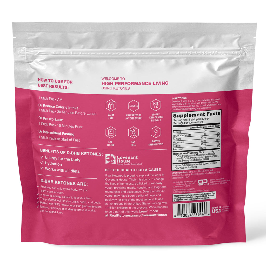 Real Ketones BHB Exogenous Ketones Drink Mix Packets | Electrolytes Powder Packets No Sugar, 4 Main Fasting Electrolytes Plus Hydrating Patented Keto BHB - 30 Count Raspberry Lemonade
