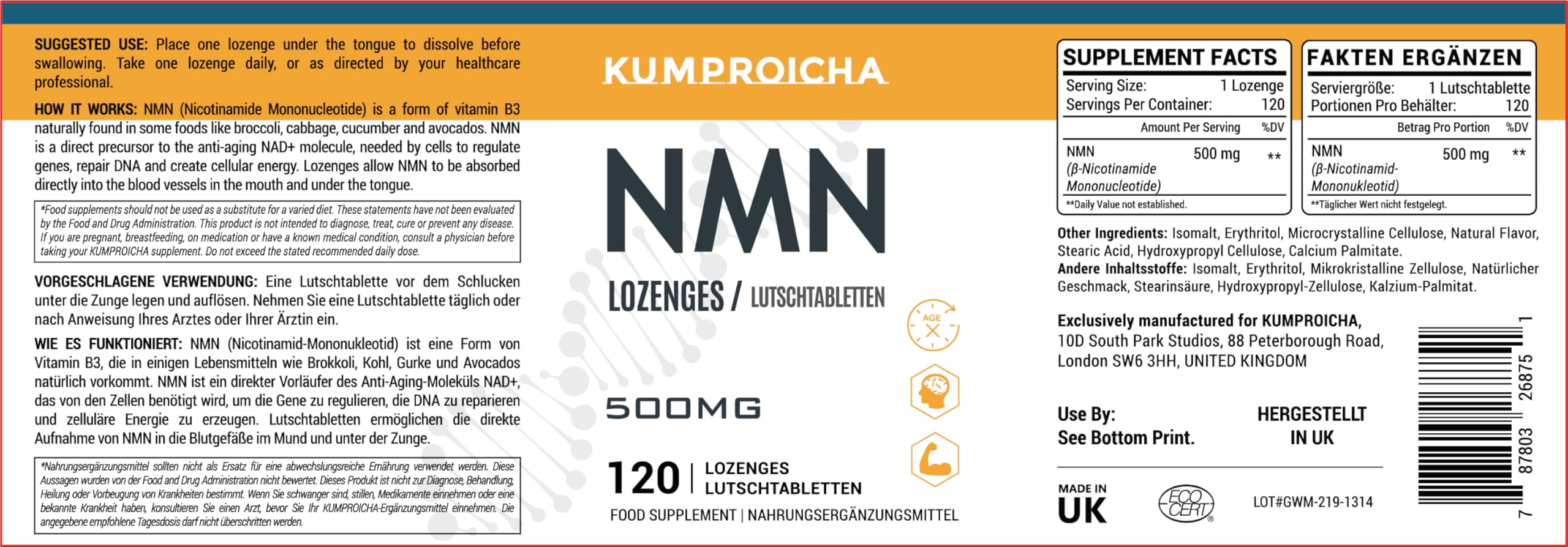 NAD Sublingual Lozenges, Fast-Acting & High Absorption NAD+ Supplement, 120 Tablets, 120 Servings Per Bottle