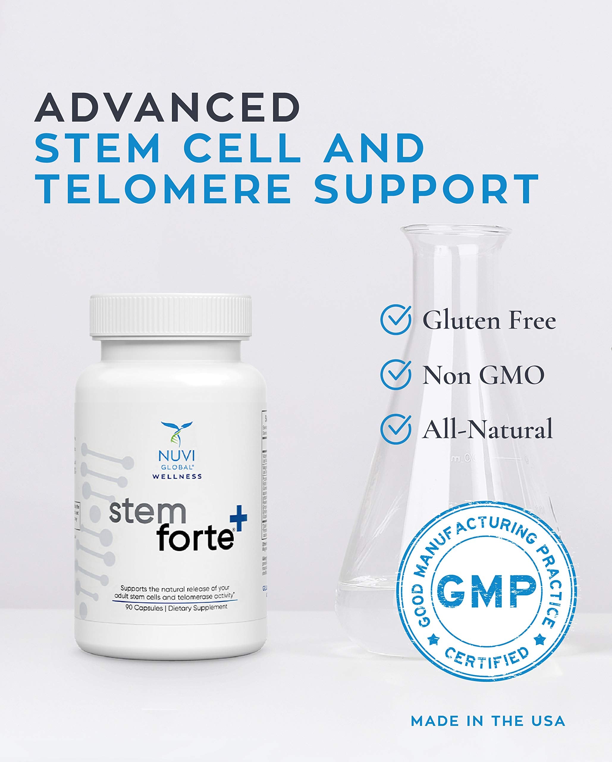 NuVi Global Stemforte Plus Stem Cell and Telomere Supplements – Cell Regeneration, Cell Growth & Telomere Support for Healthy Aging & Cellular Health – 90 Capsules for Men & Women