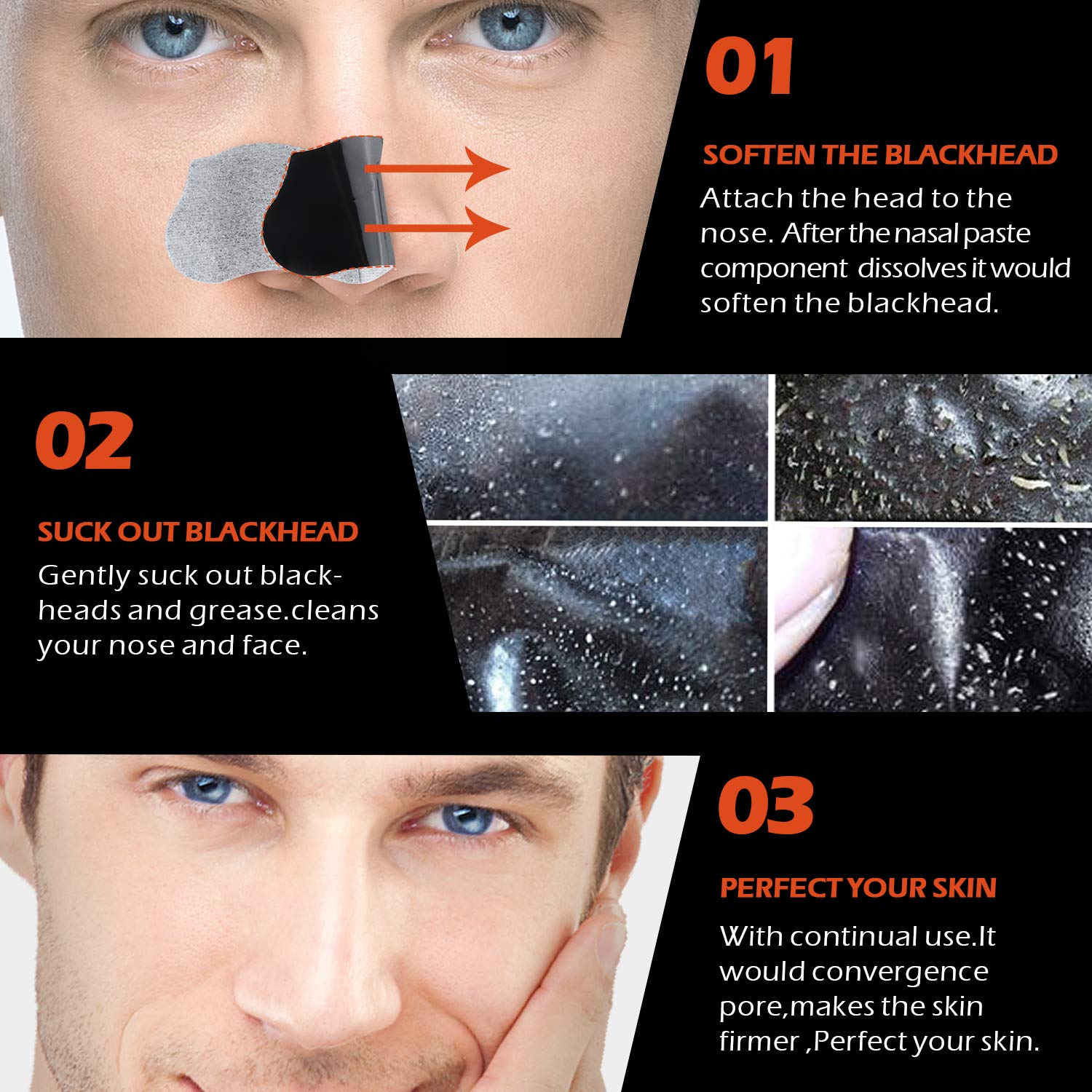 BAGLAK Men Blackhead Remover Pore Strips (70 Count) -Charcoal Nose Strips for Blackhead Removal - Large Size For Nose+Face