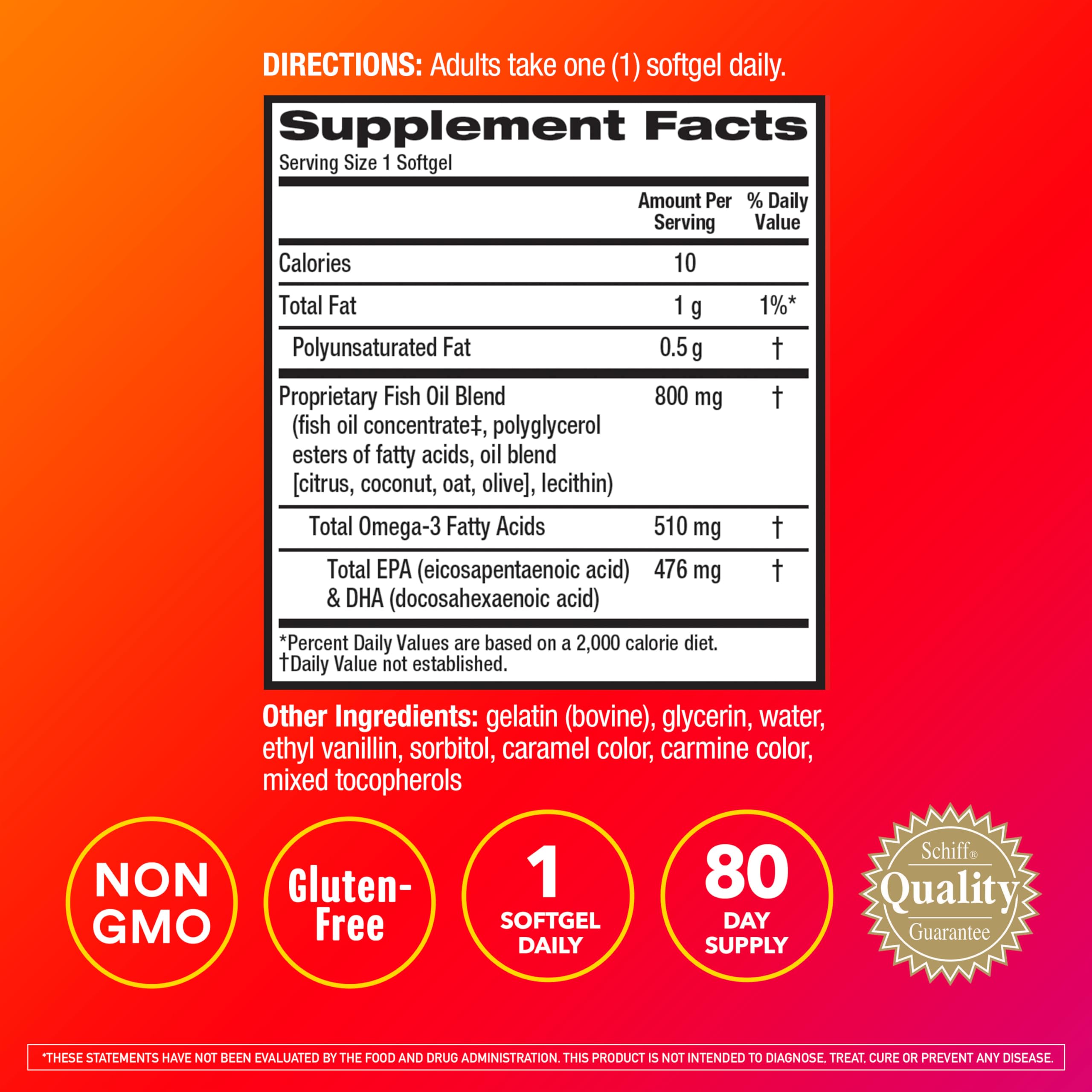 MegaRed Fish Oil 800mg Omega 3 Supplement with EPA & DHA, Supports Heart, Brain, Joint and Eye Health, No Fishy Aftertaste - 80 Softgels (80 Servings)