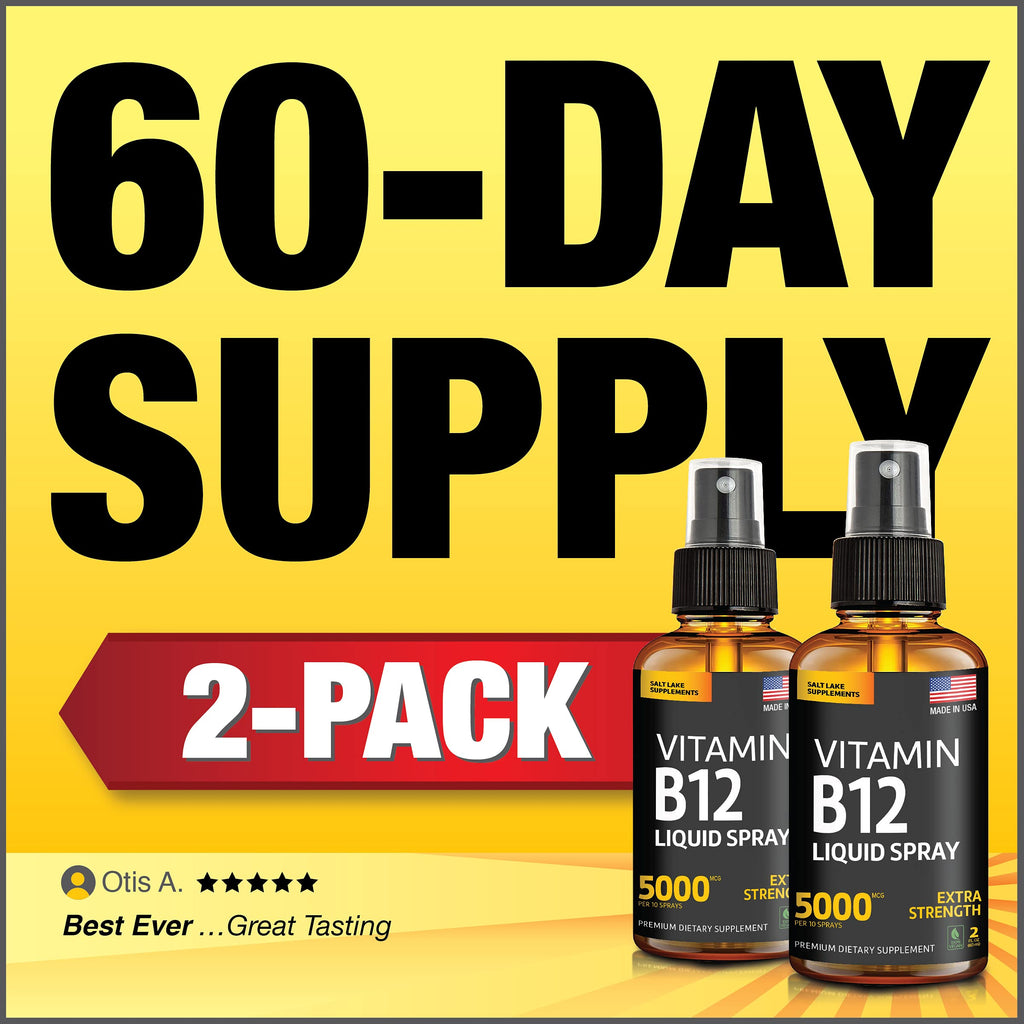 (2 Pack) - Liquid B12 Spray 5000 mcg - Vitamin B12 Sublingual - Vegan B12 Vitamin Spray - Methylcobalamin Vitamin B12 Liquid Boosts Energy & Mood - Gluten-Free & Non-GMO (5000 mcg in 10 Sprays)