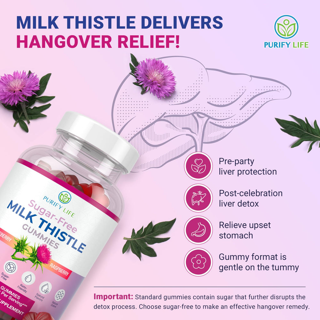 Sugar-Free Milk Thistle Gummies for Liver Cleanse Detox & Repair (Natural Blueberry-Raz Flavor) Cardo Mariano, Cleansing Milk Thistle Supplement, Antioxidant Support, Vegan, Replaces Pills & Capsules