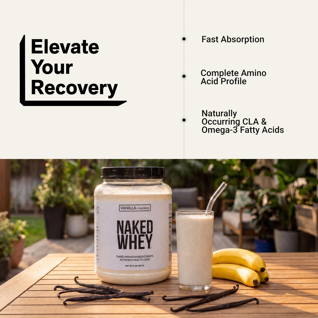 NAKED Whey Vanilla Protein Powder - Only 3 Ingredients - Grass Fed Whey Protein Powder, Vanilla Flavor, and Organic Coconut Sugar, NSF Certified, No GMO, No Soy, and Gluten Free - 24 Servings