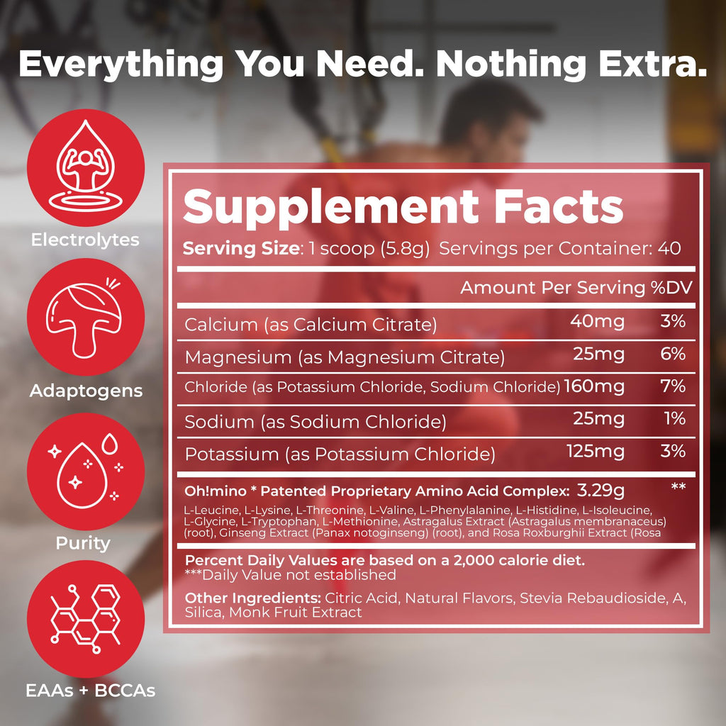 Ohmino BCAA + EAA Powder, Amino Acid Supplement, Tropical, 40 Servings