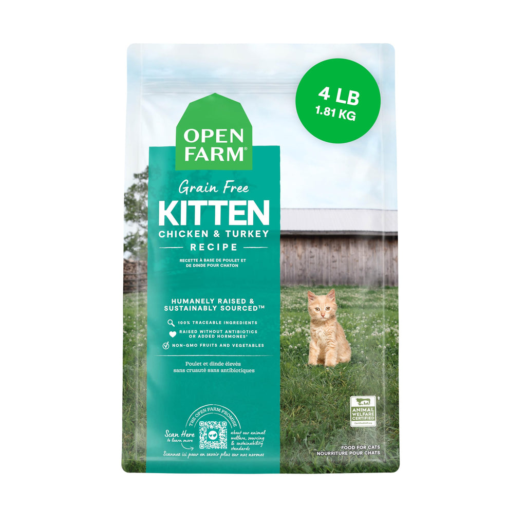 Open Farm, Grain Free Dry Kitten Food, Nutrient Dense Kibble with Protein, Vitamin A, Taurine, Naturally Occurring Fibers & Prebiotics, Homestead Turkey & Chicken Recipe for Kittens, 4lb Bag