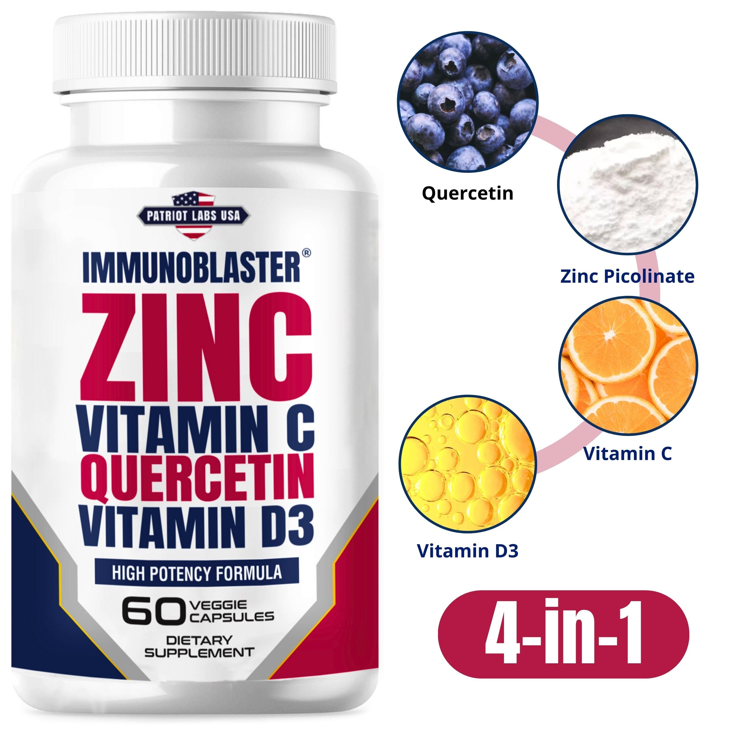 (2 Pack) Zinc Quercetin Vitamin C 800 mg with Vitamin D3 Antioxidant Immune Support High Potency Quercetin Zinc Supplement for Men and Women - Gluten, Soy, & Dairy Free - 120 Count (Twin Pack)