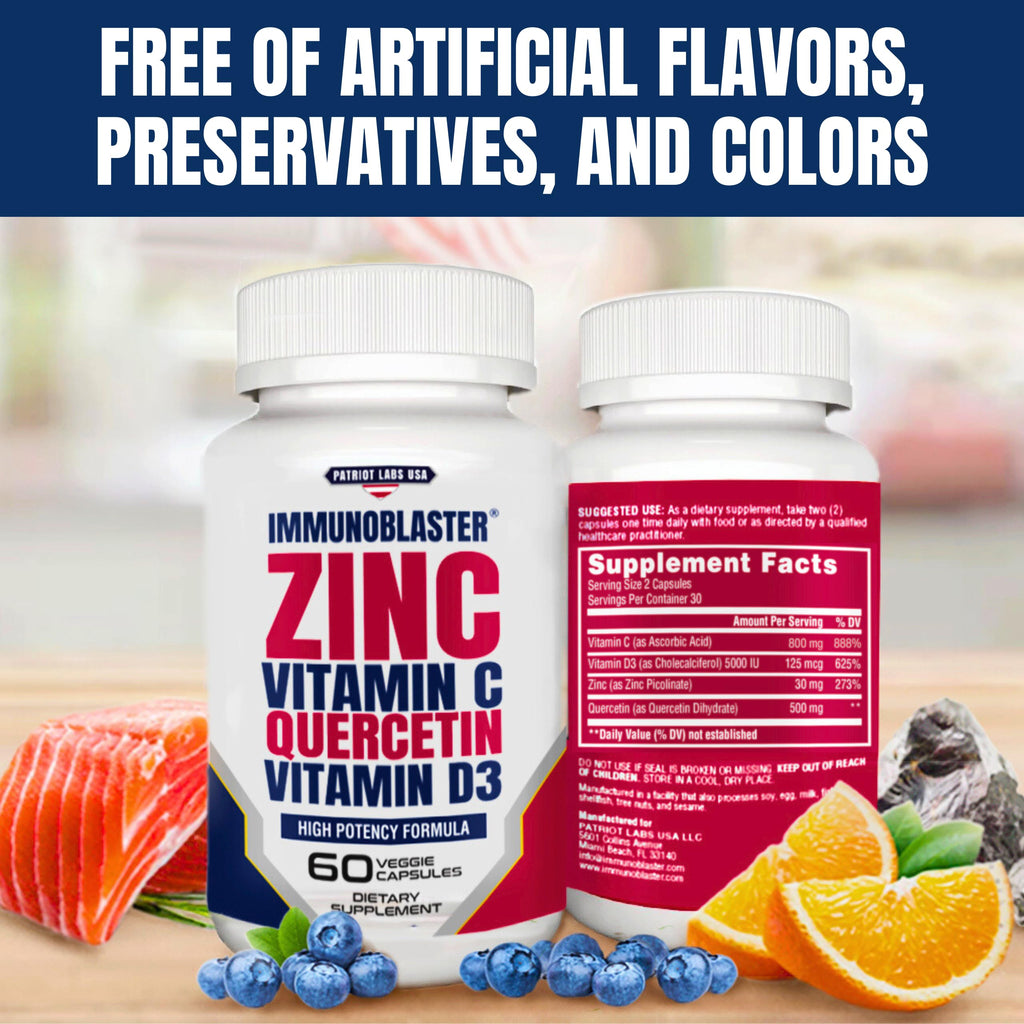 (2 Pack) Zinc Quercetin Vitamin C 800 mg with Vitamin D3 Antioxidant Immune Support High Potency Quercetin Zinc Supplement for Men and Women - Gluten, Soy, & Dairy Free - 120 Count (Twin Pack)
