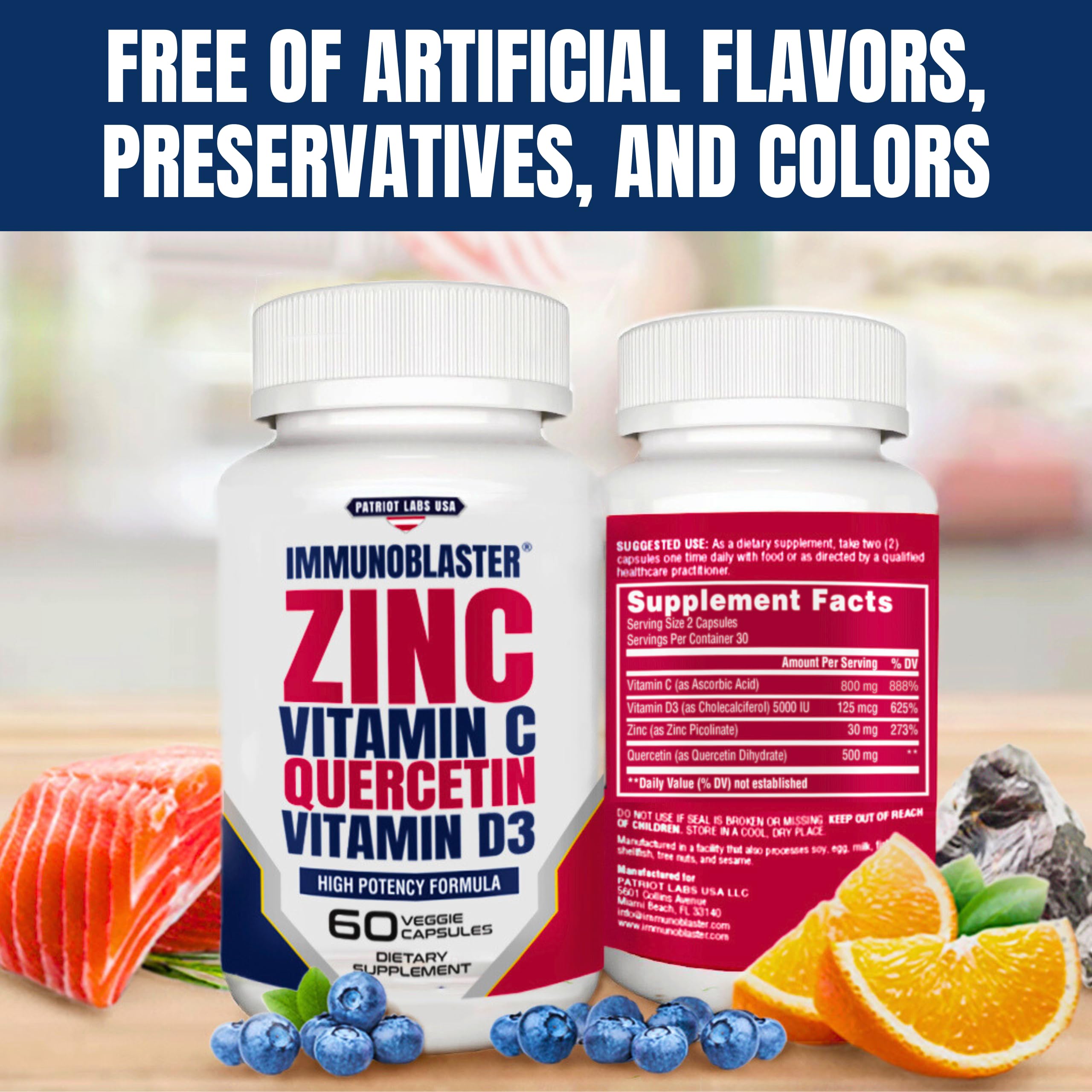 (2 Pack) Zinc Quercetin Vitamin C 800 mg with Vitamin D3 Antioxidant Immune Support High Potency Quercetin Zinc Supplement for Men and Women - Gluten, Soy, & Dairy Free - 120 Count (Twin Pack)