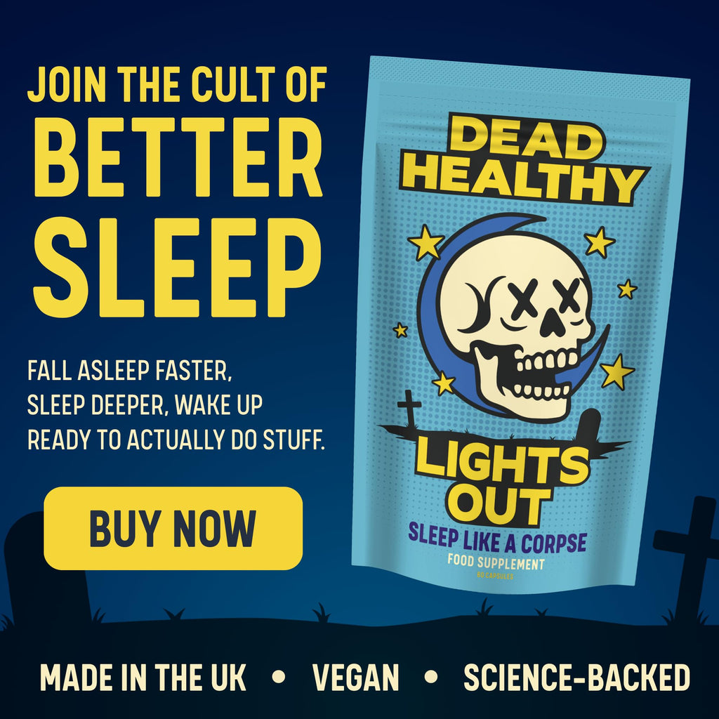 Dead Healthy Lights Out – Premium Night-Time Sleep Support with Magnesium, L-Theanine, Lemon Balm & Tart Cherry – 60 Vegan Capsules – Made in the UK
