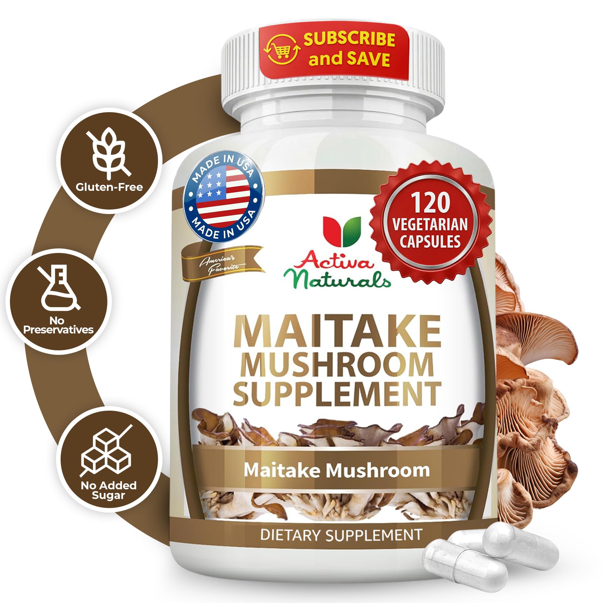 Maitake Mushroom Supplement - 1500mg, 120 Vegetarian Capsules with Grifola Frondosa Extract, Supports Energy, Vitality, and Wellness, No Fillers, Additives, or Artificial Colors or Chemicals.