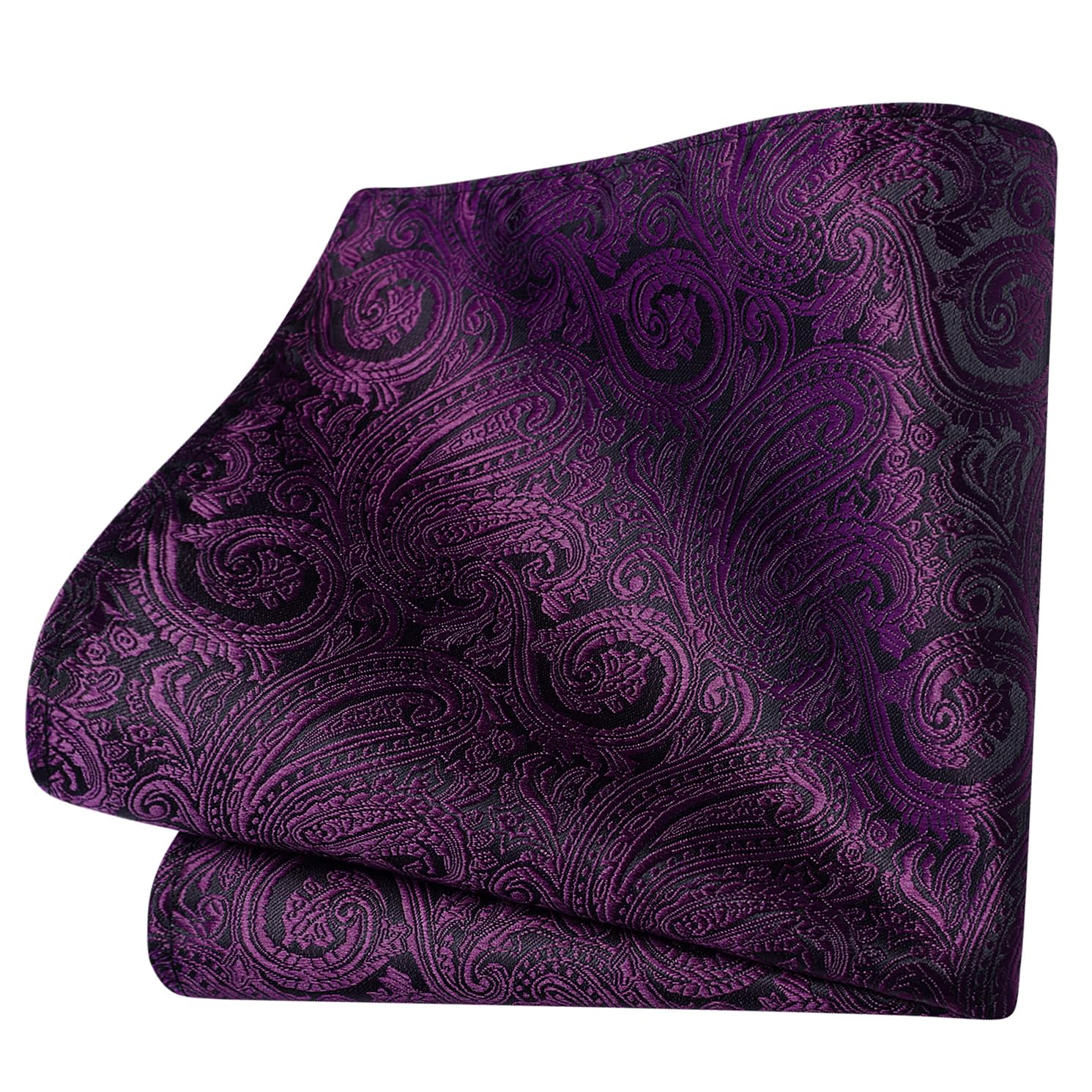 Gusleson Mens Dark Purple Tie for Wedding Solid Silk Paisley Necktie Pocket Square Cufflinks and Lapel Pin Brooch Set (UK6103-23)