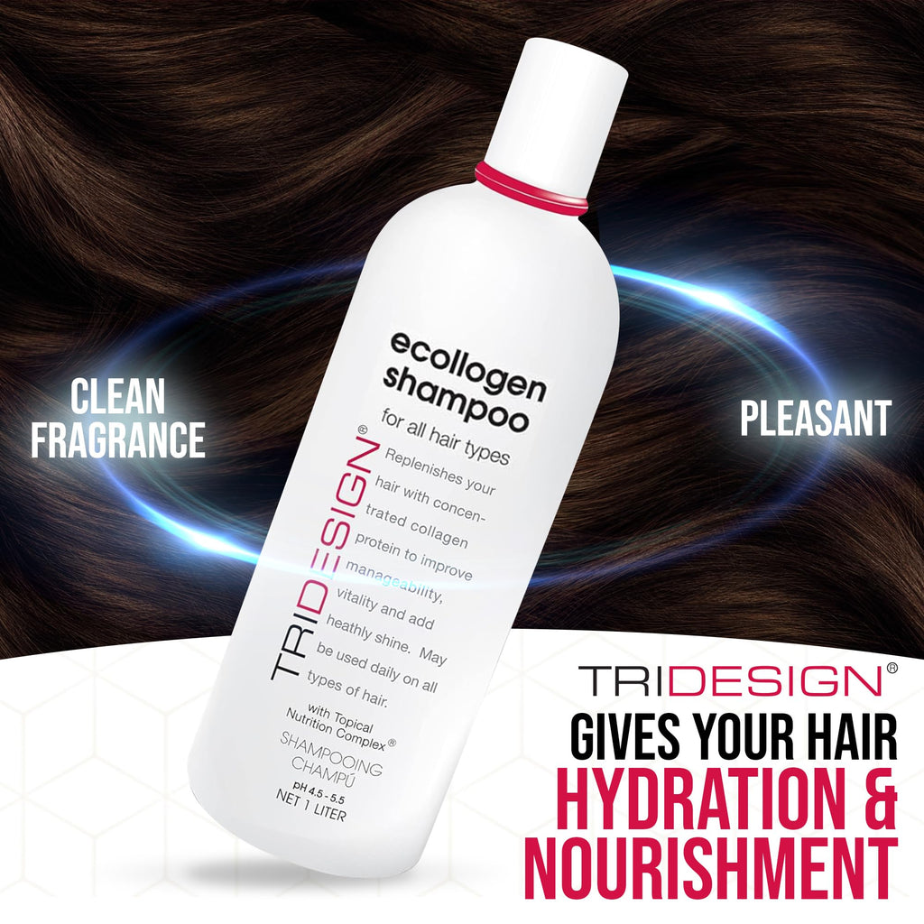 TRI Design Ecollogen Shampoo - Hair Shampoo For Natural Hair - Moisturizing, Hydrating - Gentle Hair Products, Thickening, Volumizing Shampoo - Liter (33.8 oz.)