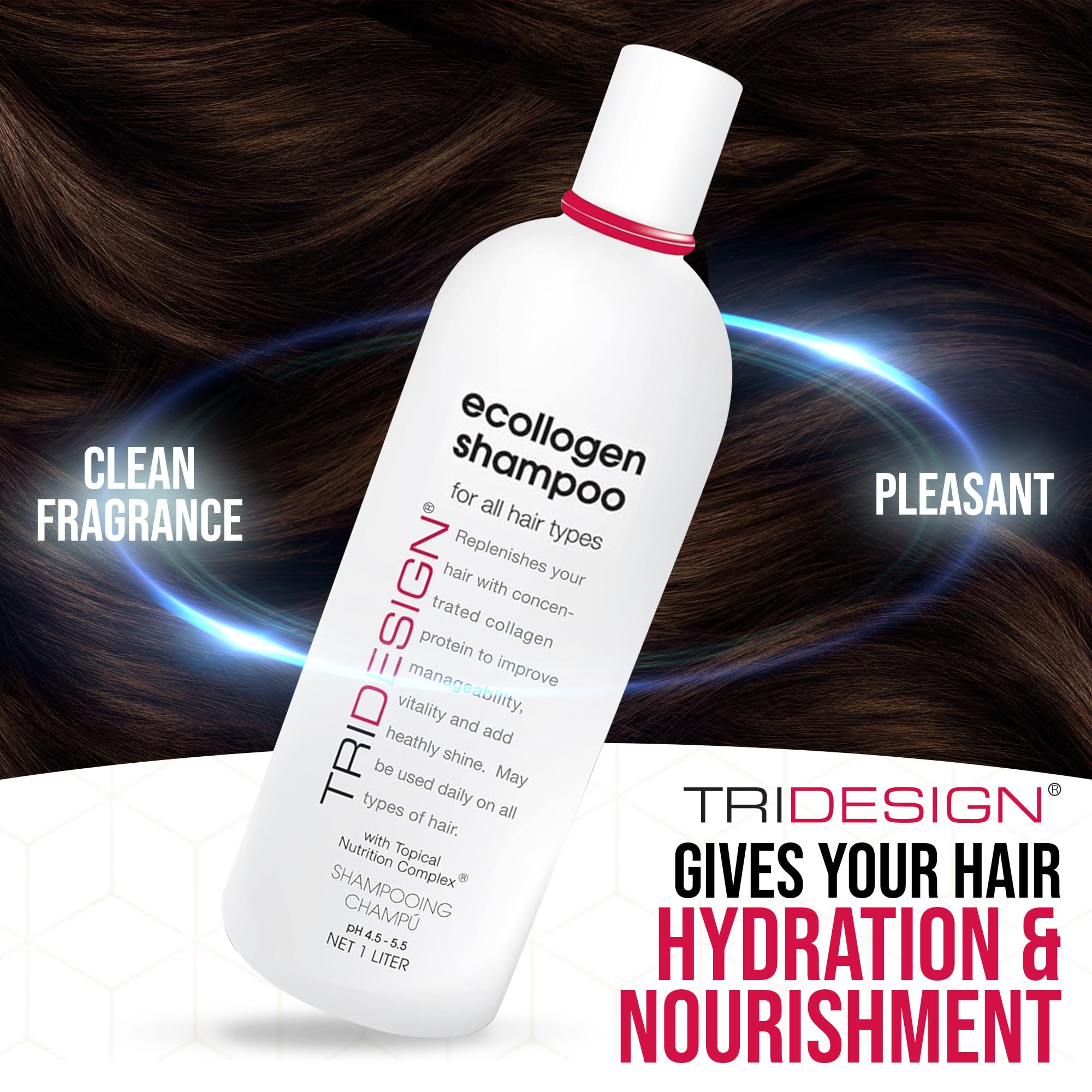 TRI Design Ecollogen Shampoo - Hair Shampoo For Natural Hair - Moisturizing, Hydrating - Gentle Hair Products, Thickening, Volumizing Shampoo - Liter (33.8 oz.)