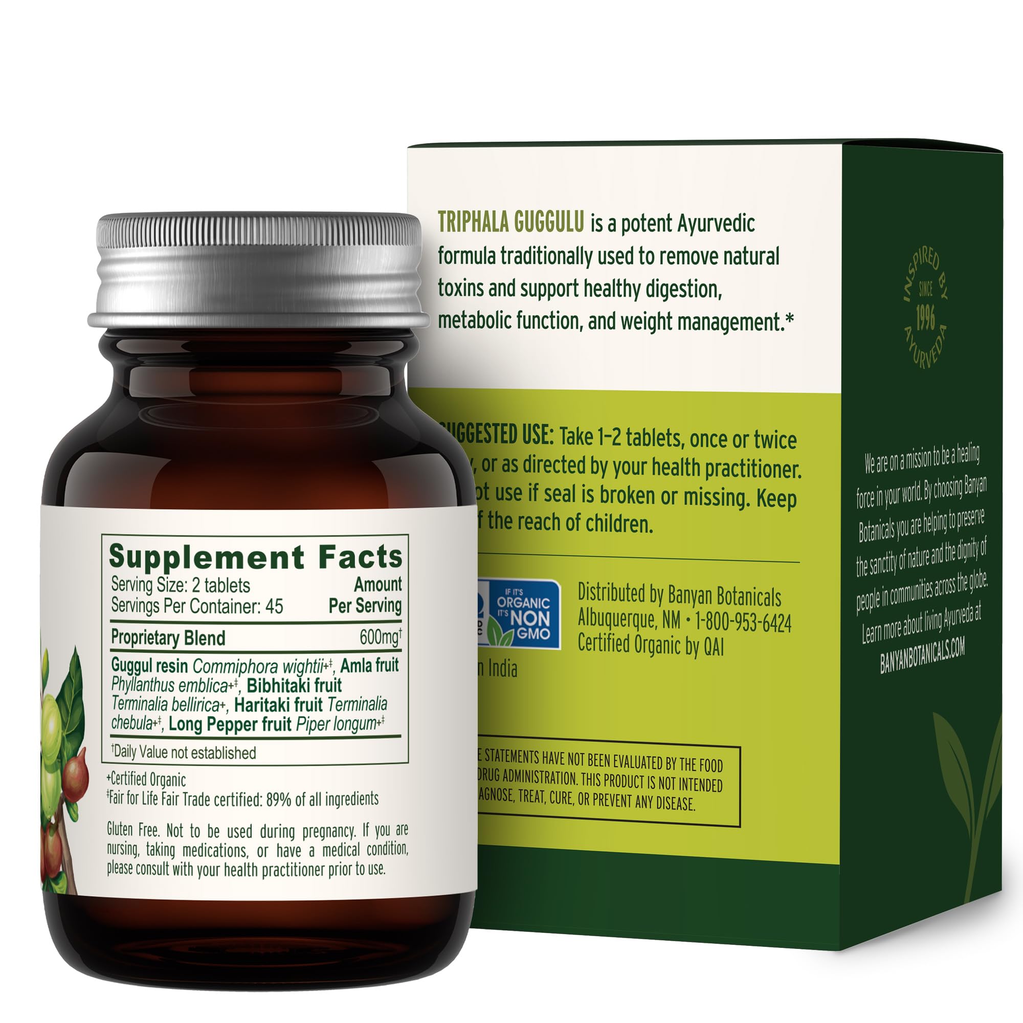 Banyan Botanicals Organic Triphala Guggulu – Deep Tissue Detox & GI Tract Support – Advanced Herbal Cleansing Supplement with Guggulu Resin – Systemic Waste Elimination – 90 Tablets – USDA Organic