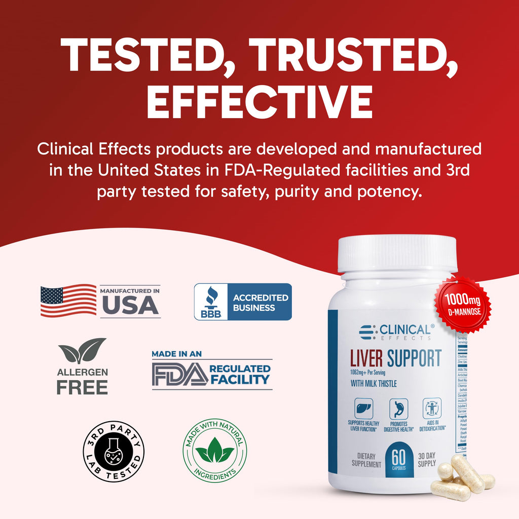 Clinical Effects: Liver Support - Natural Milk Thistle and Zinc Supplement - 60 Veggie Capsules - Helps Detox and Cleanse The Liver - Supports Liver Function and Digestive Health - Made in The USA