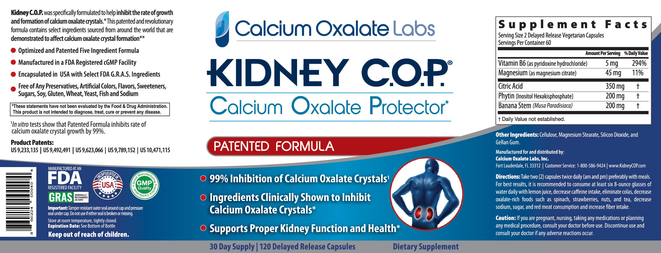 KIDNEY C.O.P. Calcium Oxalate Kidney Stone Support Supplement 120 Caps